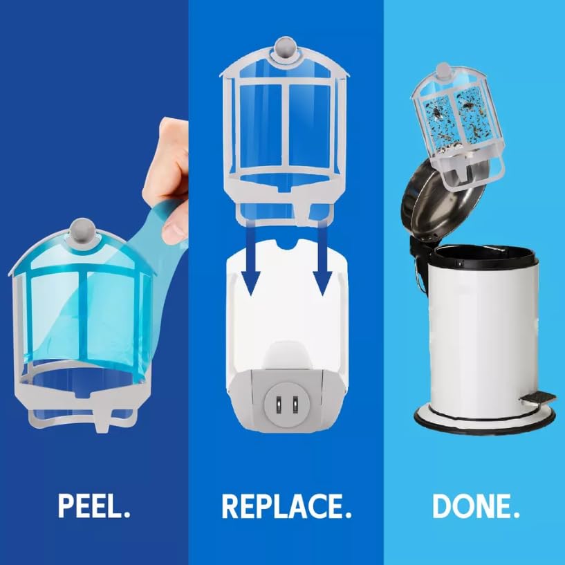 Zevo Flying Insect Trap & 3 Refill Cartridges - Plug in Fly Trap & Indoor Bug Catcher for Gnats, House & Fruit Flies - Blue & UV Light Technology, Mess-Free Alternative to Bug Zapper
