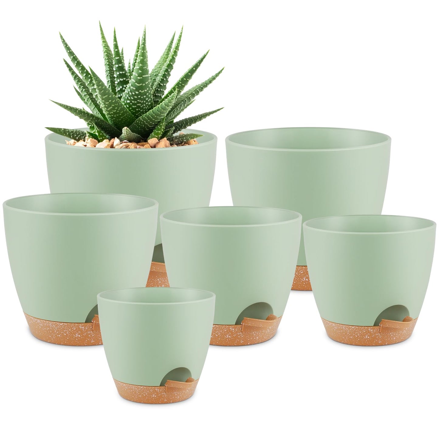 Plant Pots 10/9/8/7.5/7 Inch Self Watering Pots, Set of 5 Plastic Planters with Drainage Holes and Saucers,Plastic Flower Pots,Nursery Planting Pot for Indoor Out Door Plants(Green)