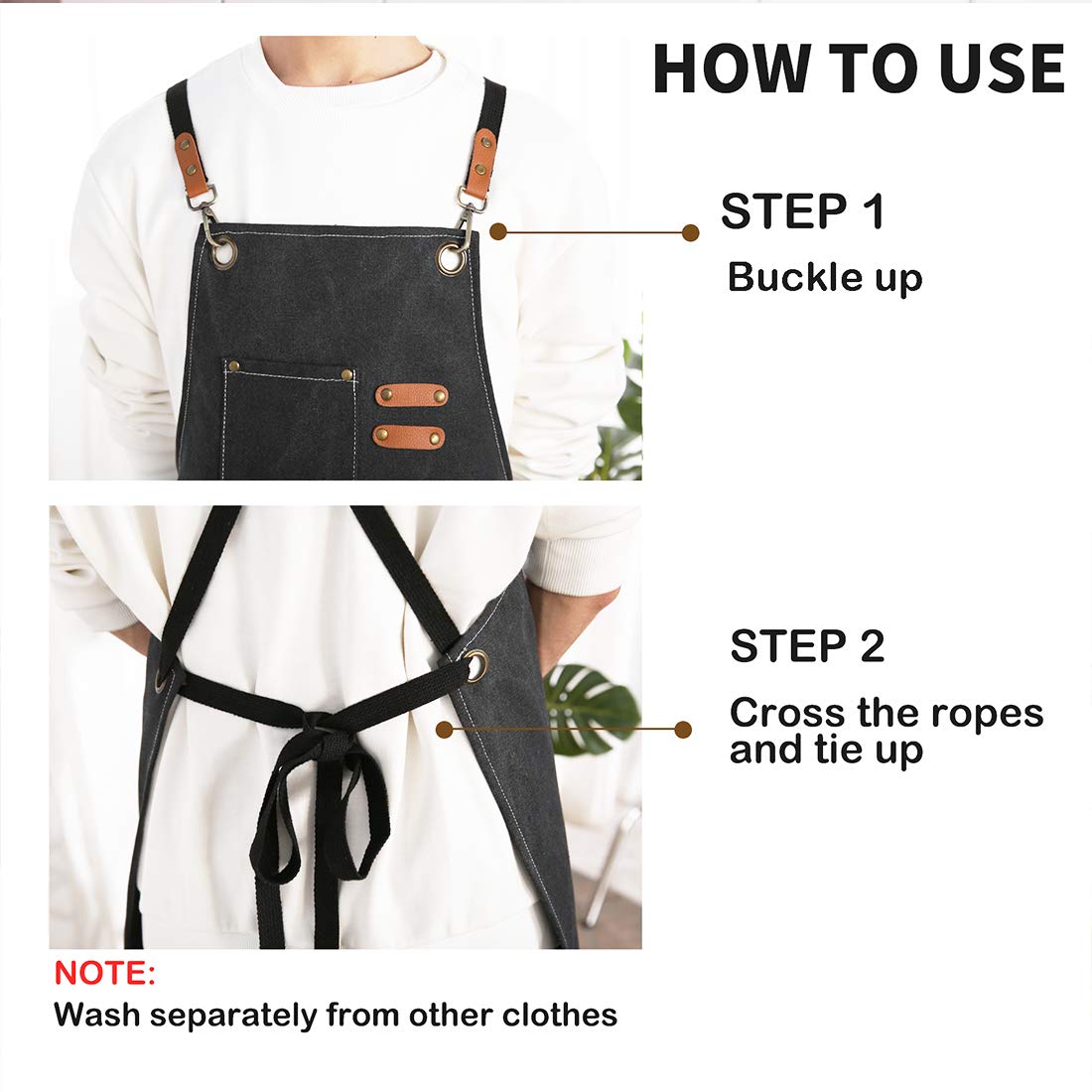 Chef Apron, Cotton Canvas Gardening Apron with Large Pockets for Men and Women,Kitchen Cooking Baking Bib Heavy Duty Adjustable Garden Apron