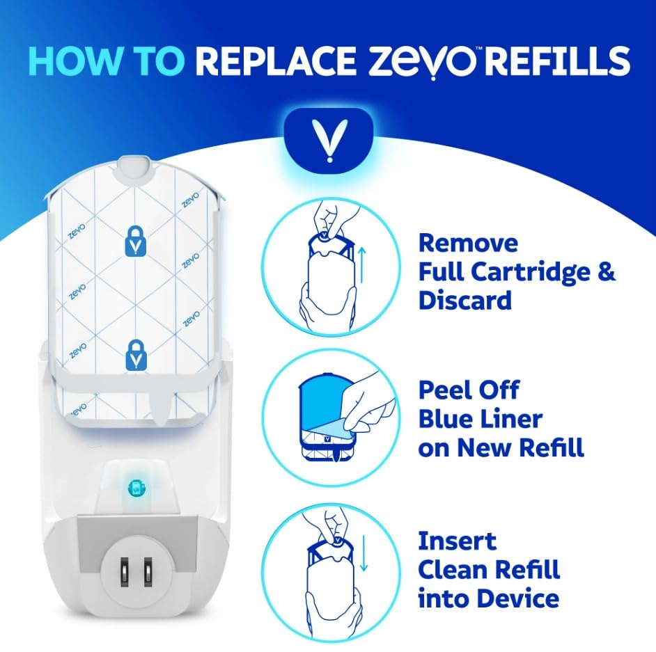 Zevo Flying Insect Trap & 3 Refill Cartridges - Plug in Fly Trap & Indoor Bug Catcher for Gnats, House & Fruit Flies - Blue & UV Light Technology, Mess-Free Alternative to Bug Zapper