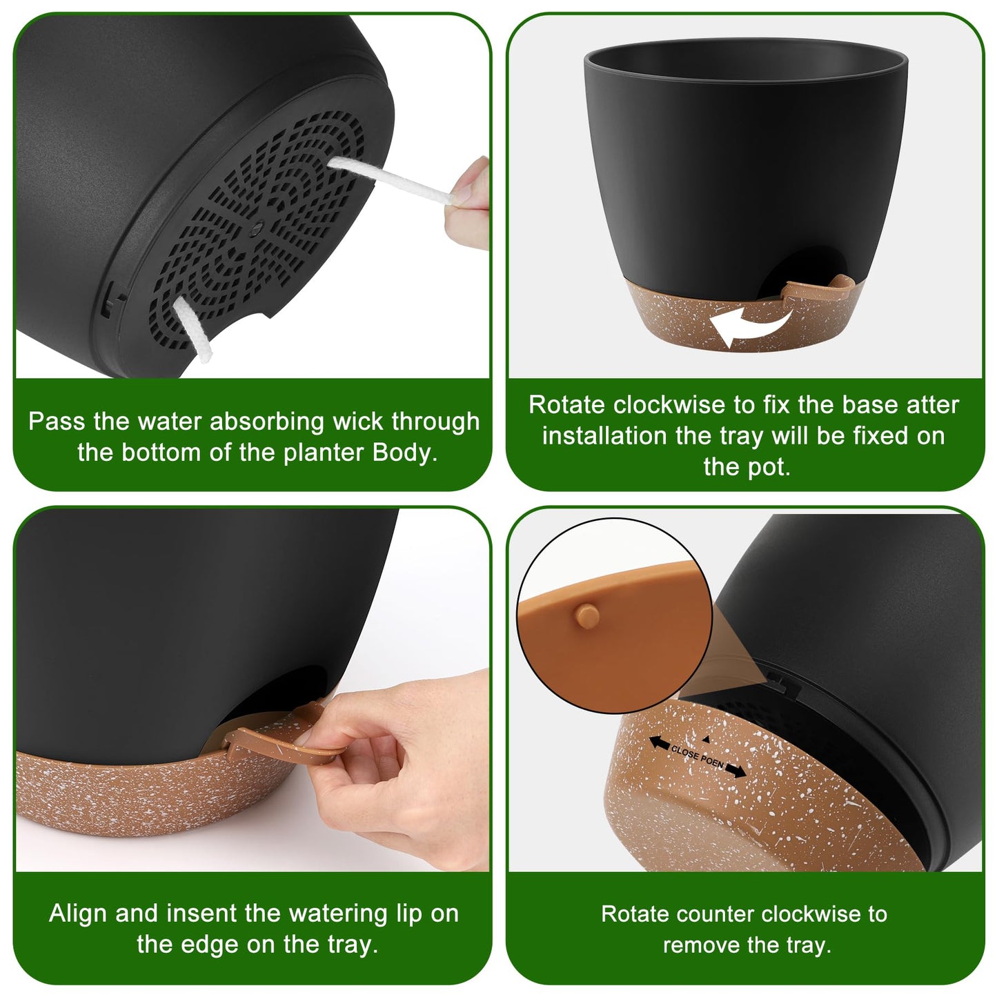 Plant Pots 10/9/8/7.5/7 Inch Self Watering Pots, Set of 5 Plastic Planters with Drainage Holes and Saucers,Plastic Flower Pots,Nursery Planting Pot for Indoor Out Door Plants(Green)