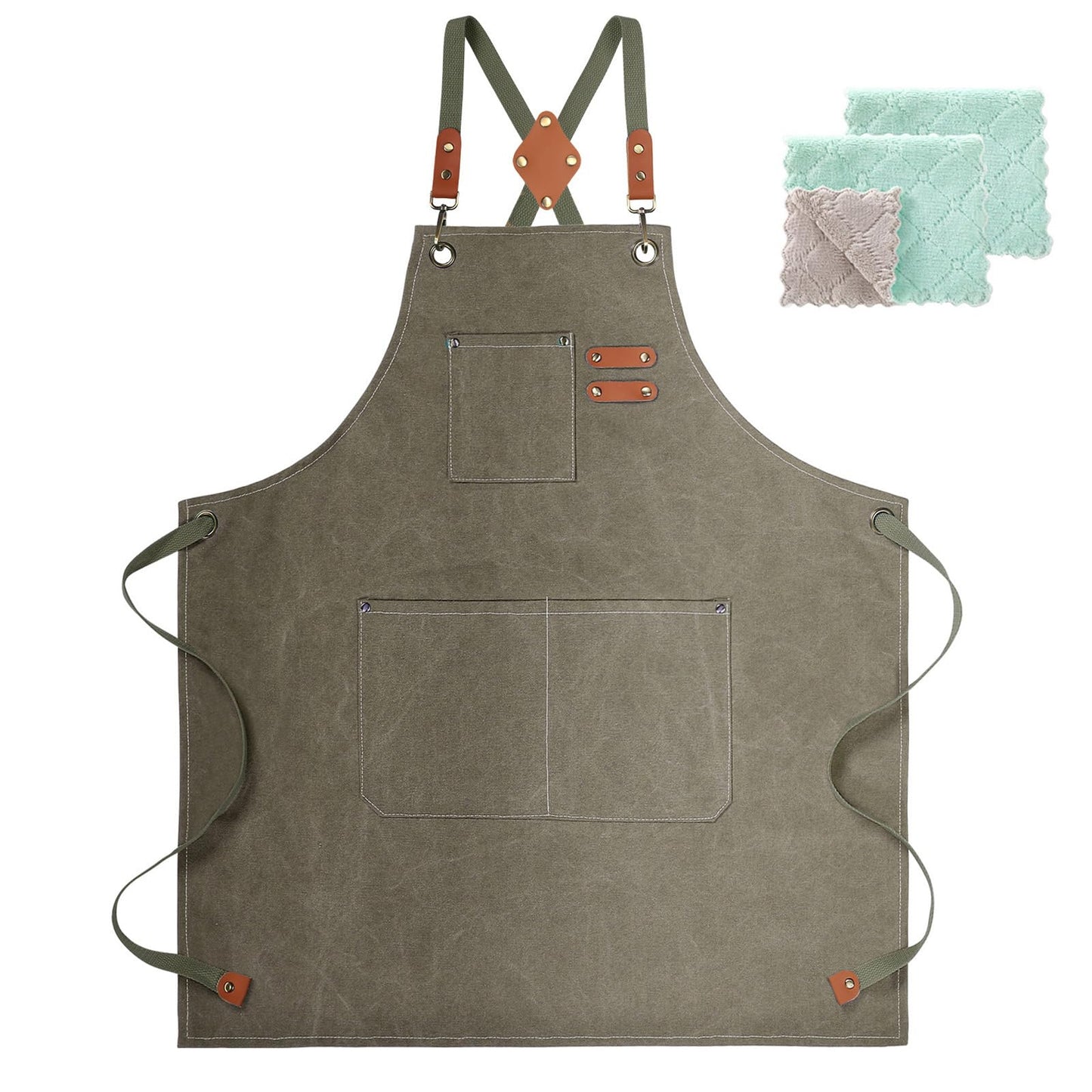 Chef Apron, Cotton Canvas Gardening Apron with Large Pockets for Men and Women,Kitchen Cooking Baking Bib Heavy Duty Adjustable Garden Apron