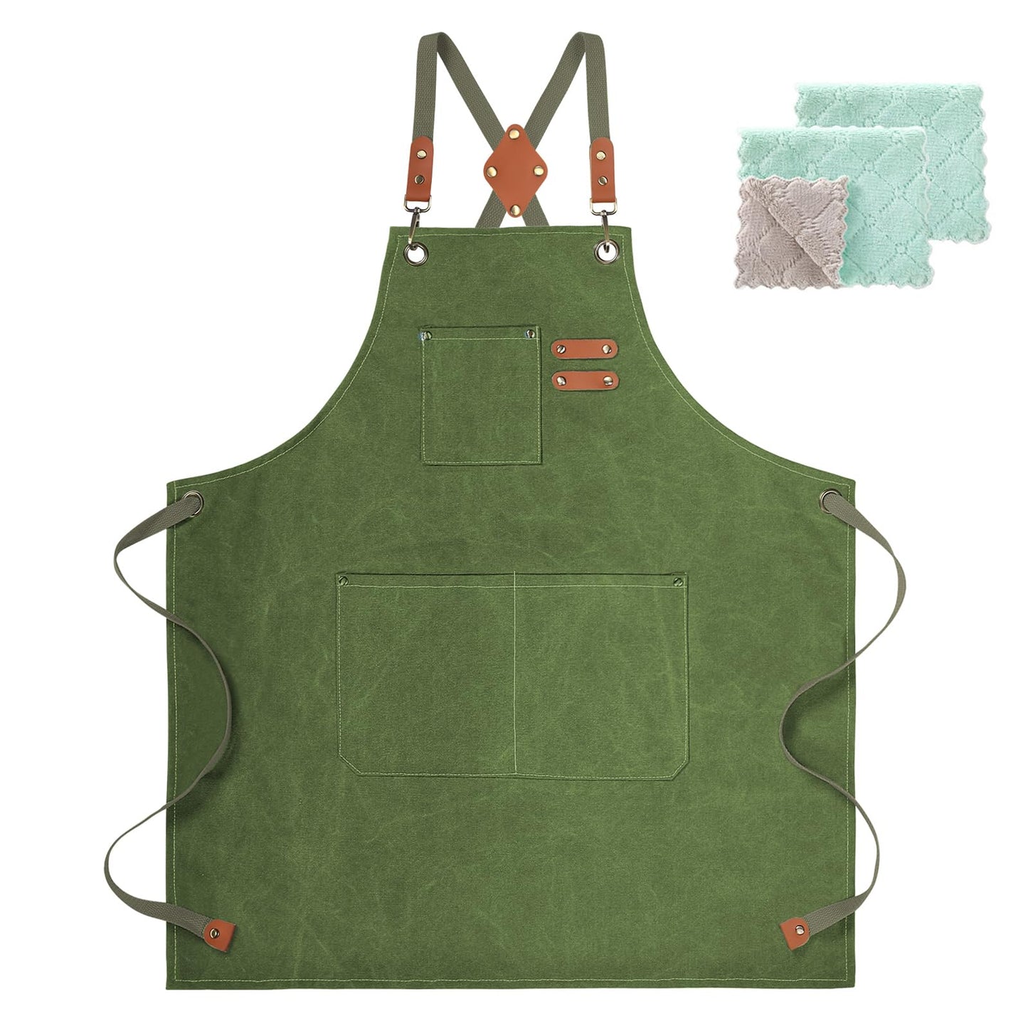 Chef Apron, Cotton Canvas Gardening Apron with Large Pockets for Men and Women,Kitchen Cooking Baking Bib Heavy Duty Adjustable Garden Apron