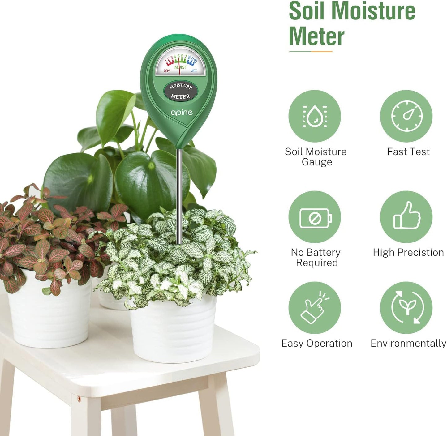 apine Soil Moisture Meter,Plants Moisture Meter,Plant Water Meter for Indoor/Outdoor Plants,Hydrometer for Plants(Green)
