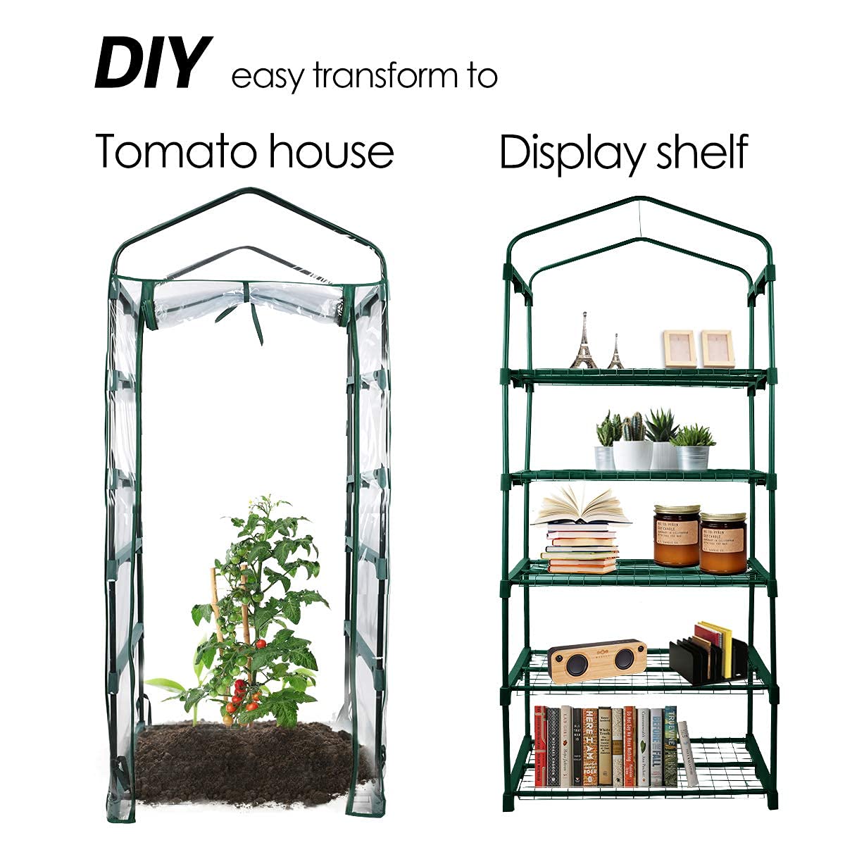 Worth Garden 4 Tier Mini Greenhouse - 63'' H x 27'' L x 19'' W - Sturdy Portable Gardening Shelves with PVC Cover - Small Green House Use in Indoor & Outdoor for Plants Flowers