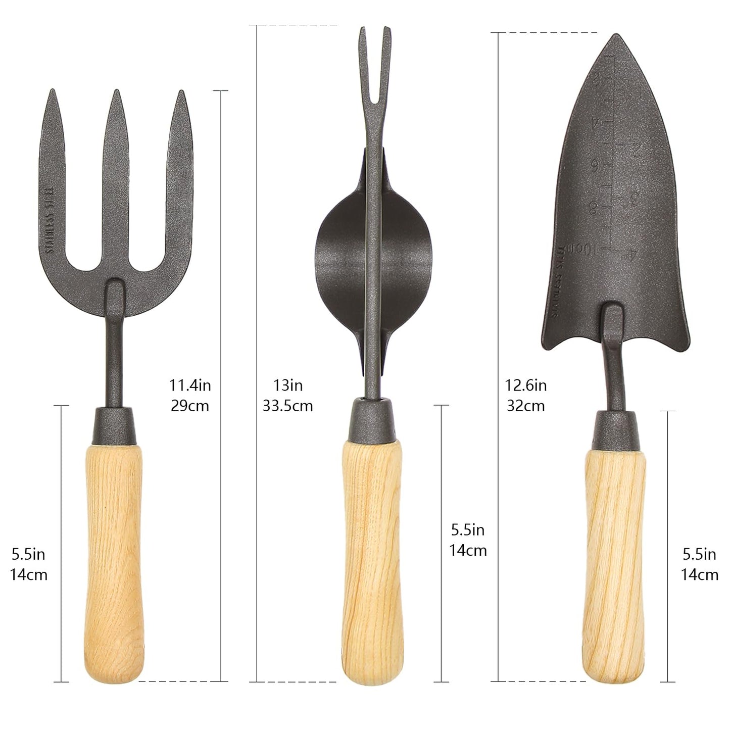 Japanese Gardening Tools Set, 6 Pcs Garden Tools Set, Black Painted Stainless Steel Heavy Duty Gardening Tools Kit, Hand Trowel, Dibble, Hand Rake, Weeder, Transplanter and Hand Folk…