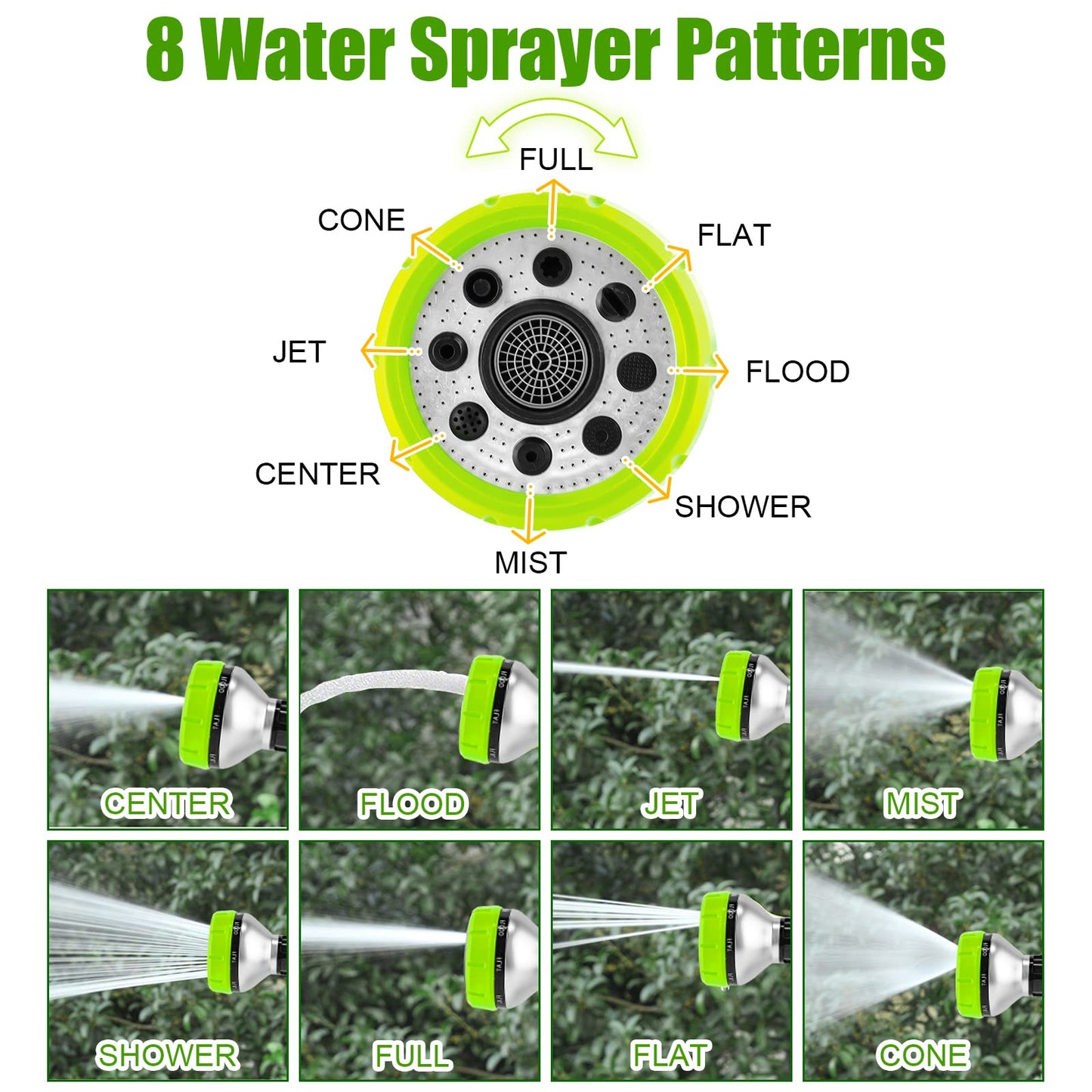 8 in 1 Garden Hose Nozzle Sprayer, Upgrade Dog Wash Hose Attachment with 3.5OZ/100CC Soap Dispenser Bottle and Dog Shower Brush, Ideal for Watering Flowers, Car Washing, Dog and Horse Bathing