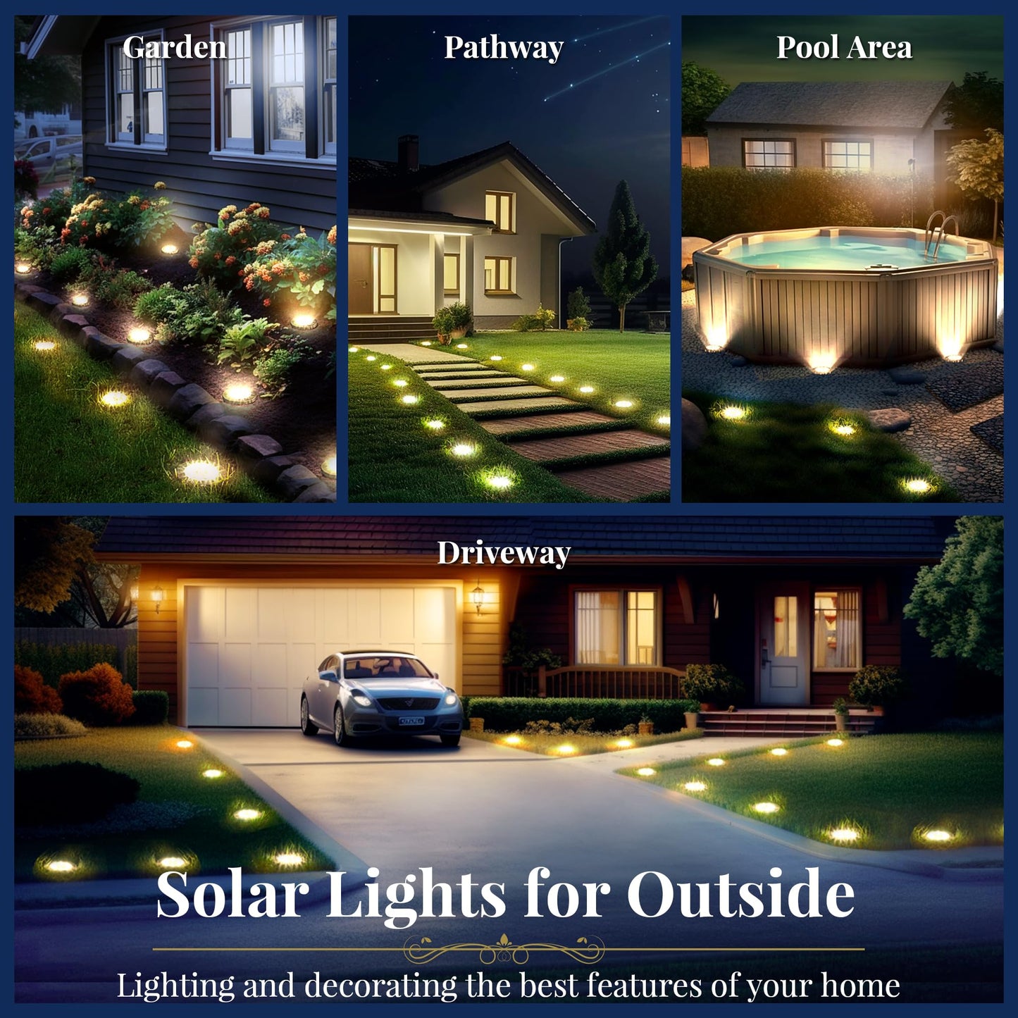SOLPEX Solar Ground Lights, 12 Pack Solar Lights Outdoor Waterproof, 8 LED Solar Powered Landscape Lighting for Garden Yard Patio Pathway Driveway Walkway (Cool White)