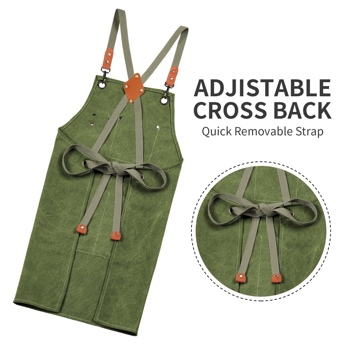 Chef Apron, Cotton Canvas Gardening Apron with Large Pockets for Men and Women,Kitchen Cooking Baking Bib Heavy Duty Adjustable Garden Apron