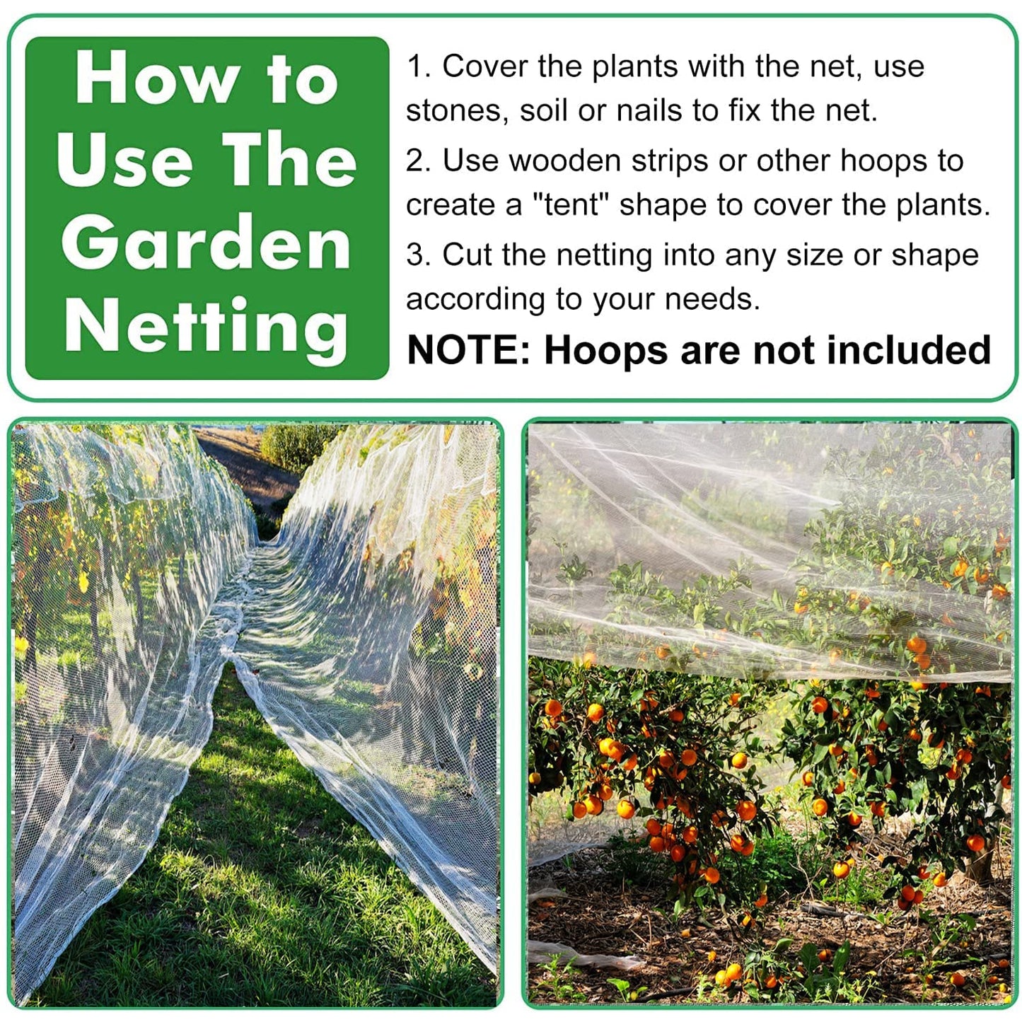Unves Garden Netting, 10 x 50 Ft Insect Bird Netting for Garden Protection, Ultra Fine Mesh Mosquito Net for Patio Vegetable Plants Fruit Tree, Birds Pests Bugs Plant Covers