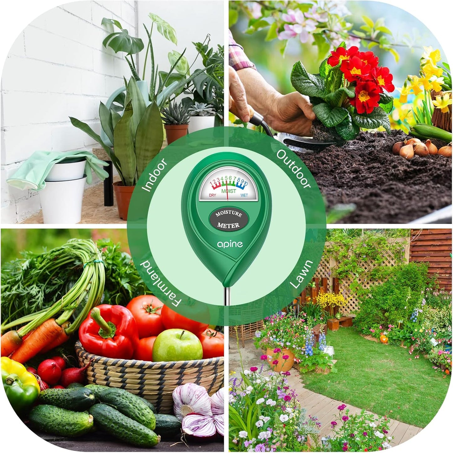 apine Soil Moisture Meter,Plants Moisture Meter,Plant Water Meter for Indoor/Outdoor Plants,Hydrometer for Plants(Green)