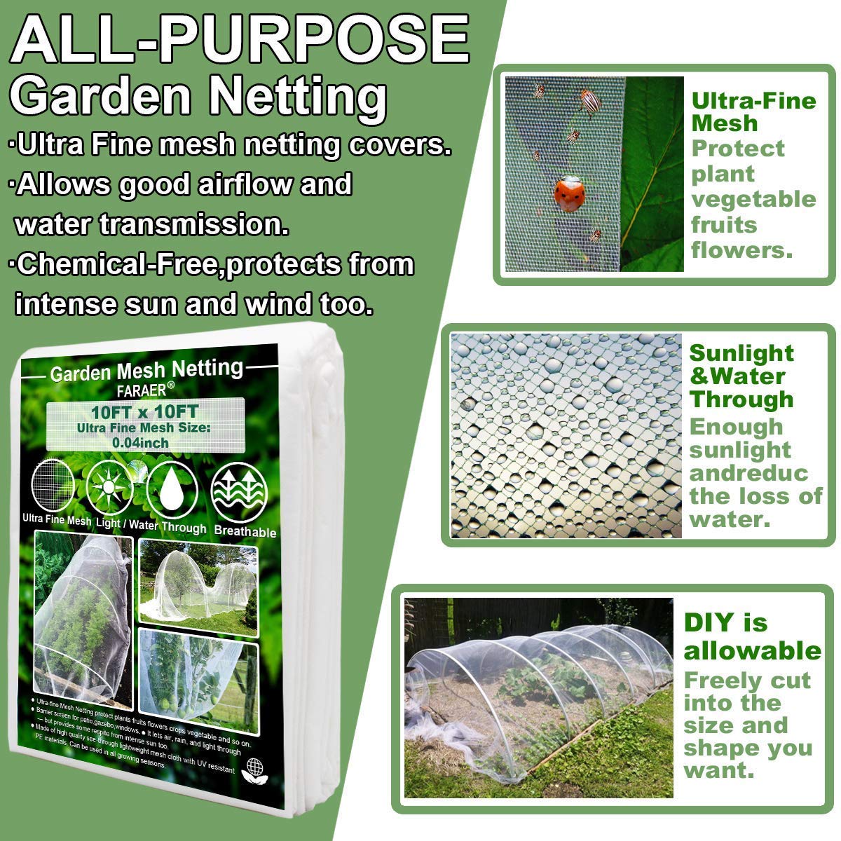 Garden Netting, Plant Covers 10x33Ft Net Ultra Fine Mesh Protection Netting for Vegetable Plants Fruits Flowers Crops Greenhouse Row Cover Raised Bed Barrier Screen Protection Net Cover