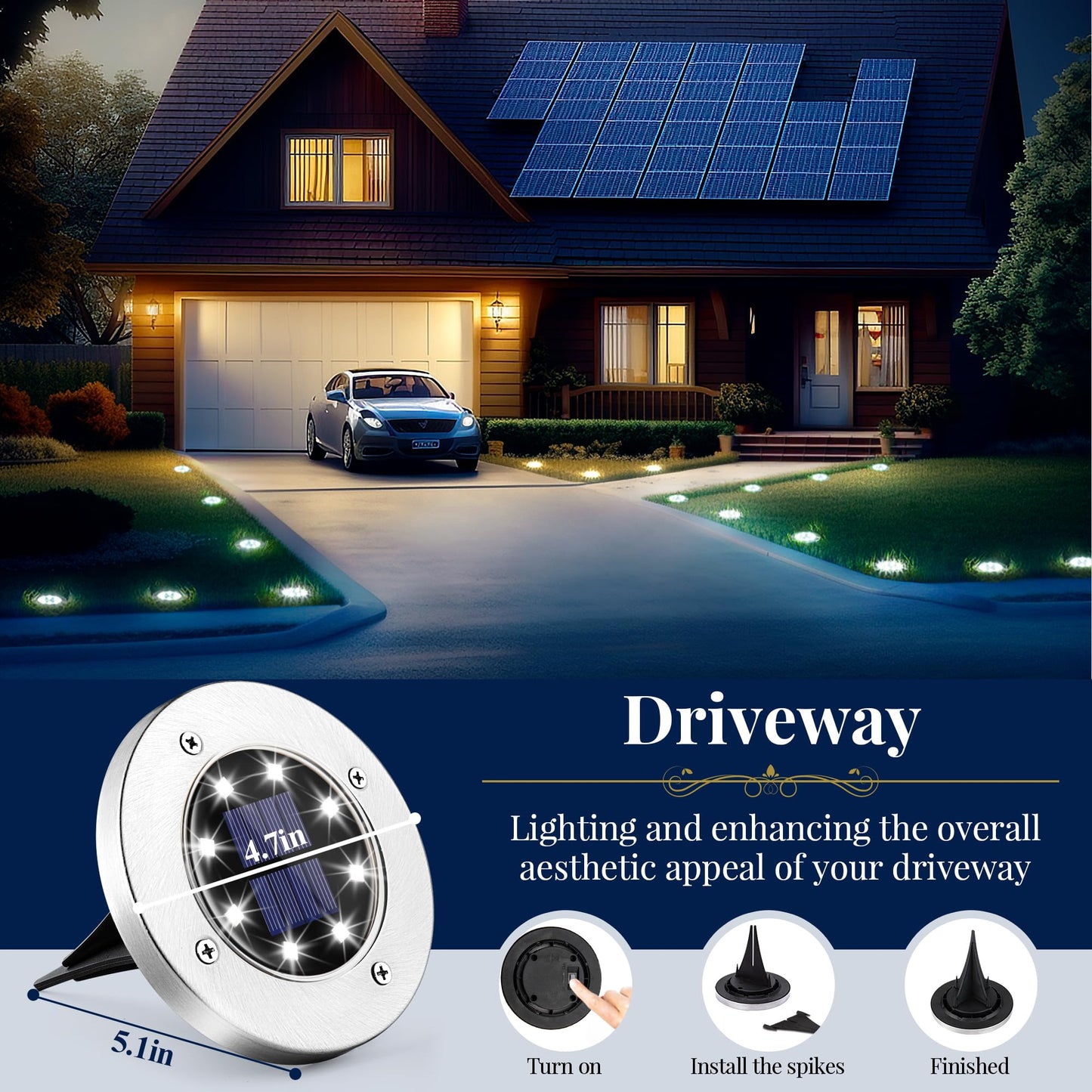 SOLPEX Solar Ground Lights, 12 Pack Solar Lights Outdoor Waterproof, 8 LED Solar Powered Landscape Lighting for Garden Yard Patio Pathway Driveway Walkway (Cool White)