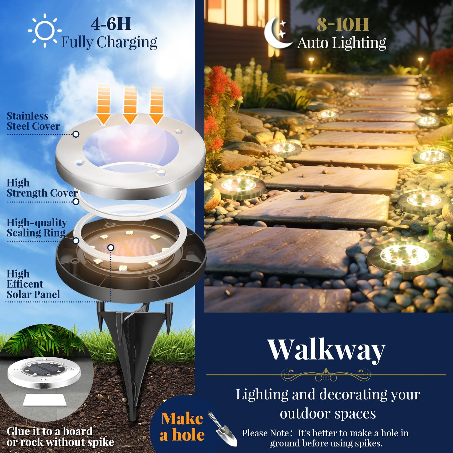 SOLPEX Solar Ground Lights, 12 Pack Solar Lights Outdoor Waterproof, 8 LED Solar Powered Landscape Lighting for Garden Yard Patio Pathway Driveway Walkway (Cool White)