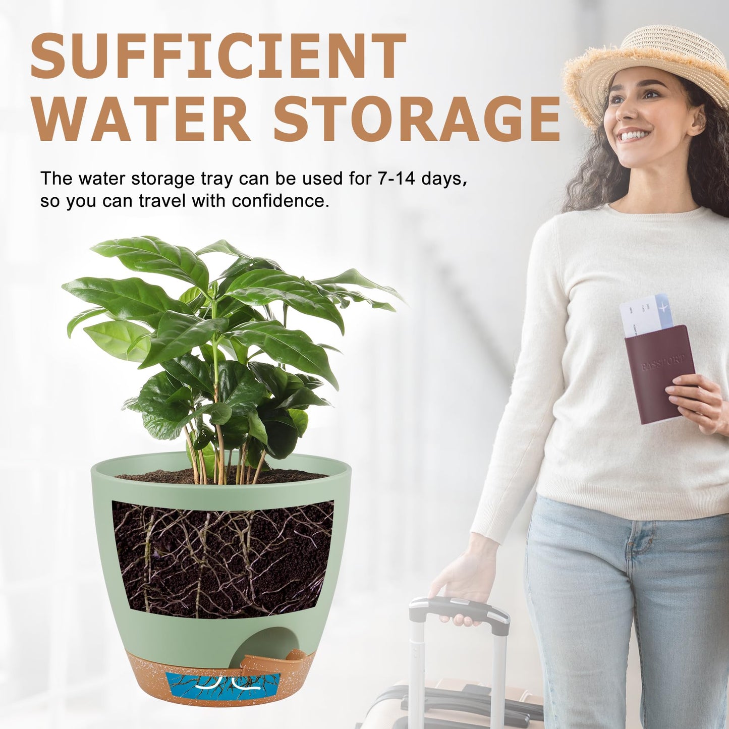 Plant Pots 10/9/8/7.5/7 Inch Self Watering Pots, Set of 5 Plastic Planters with Drainage Holes and Saucers,Plastic Flower Pots,Nursery Planting Pot for Indoor Out Door Plants(Green)
