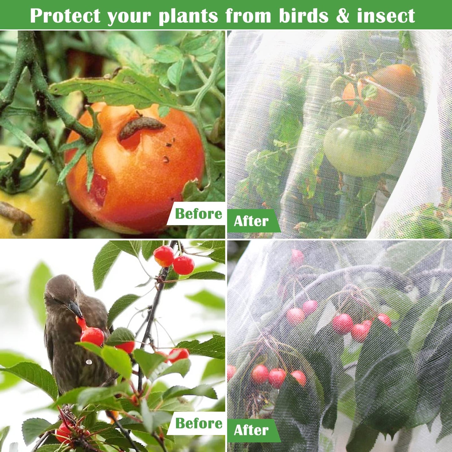 Unves Garden Netting, 10 x 50 Ft Insect Bird Netting for Garden Protection, Ultra Fine Mesh Mosquito Net for Patio Vegetable Plants Fruit Tree, Birds Pests Bugs Plant Covers