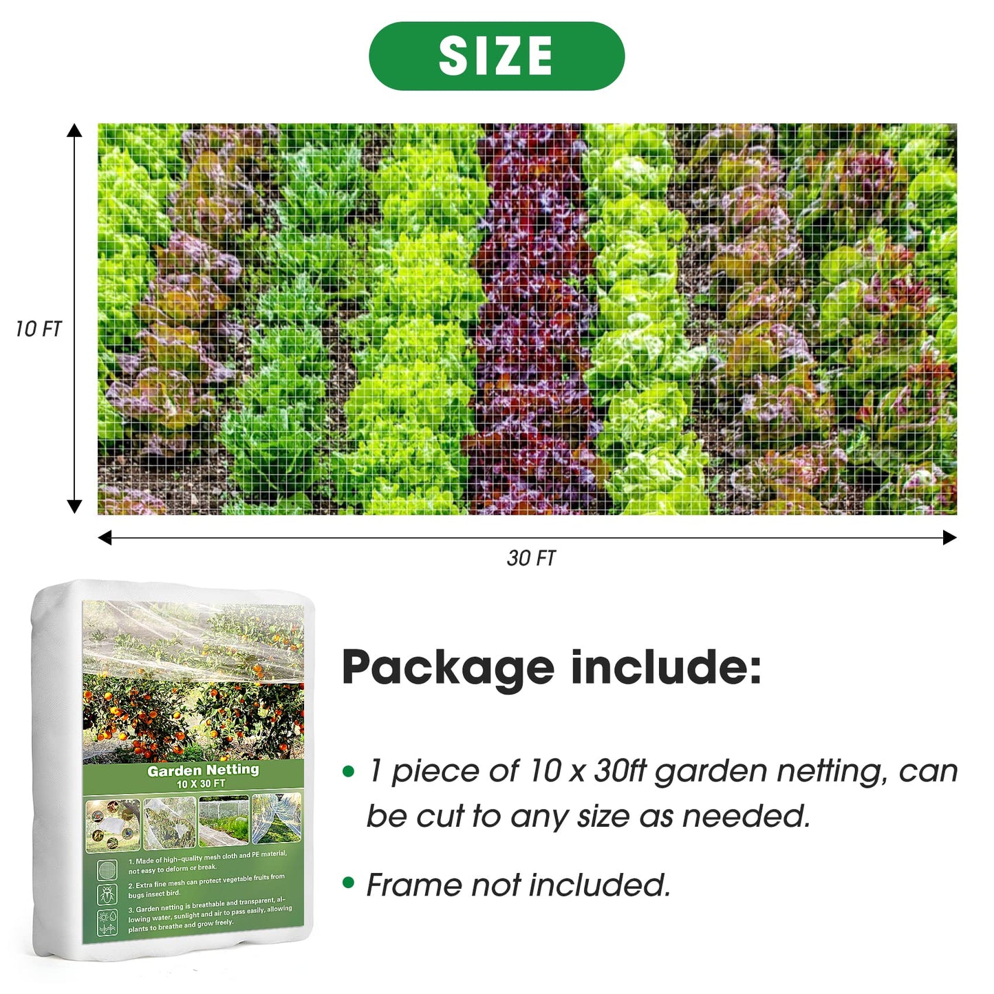 Unves Garden Netting, 10 x 50 Ft Insect Bird Netting for Garden Protection, Ultra Fine Mesh Mosquito Net for Patio Vegetable Plants Fruit Tree, Birds Pests Bugs Plant Covers