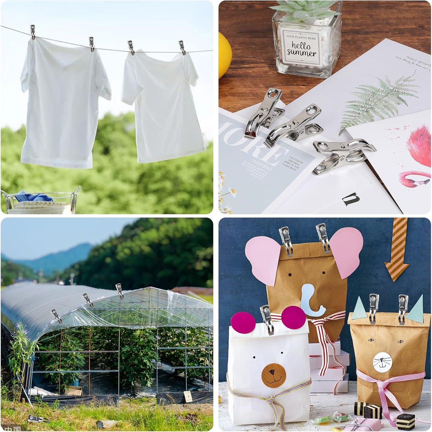 50 Pcs Garden Clips, 2.3 inch Greenhouse Clamps, Stainless Steel Greenhouse Clip for Netting, Heavy Duty Row Cover Clips with a Strong Grip for Shade Cloth or Plant Cover on Gardening Hoops karmiero