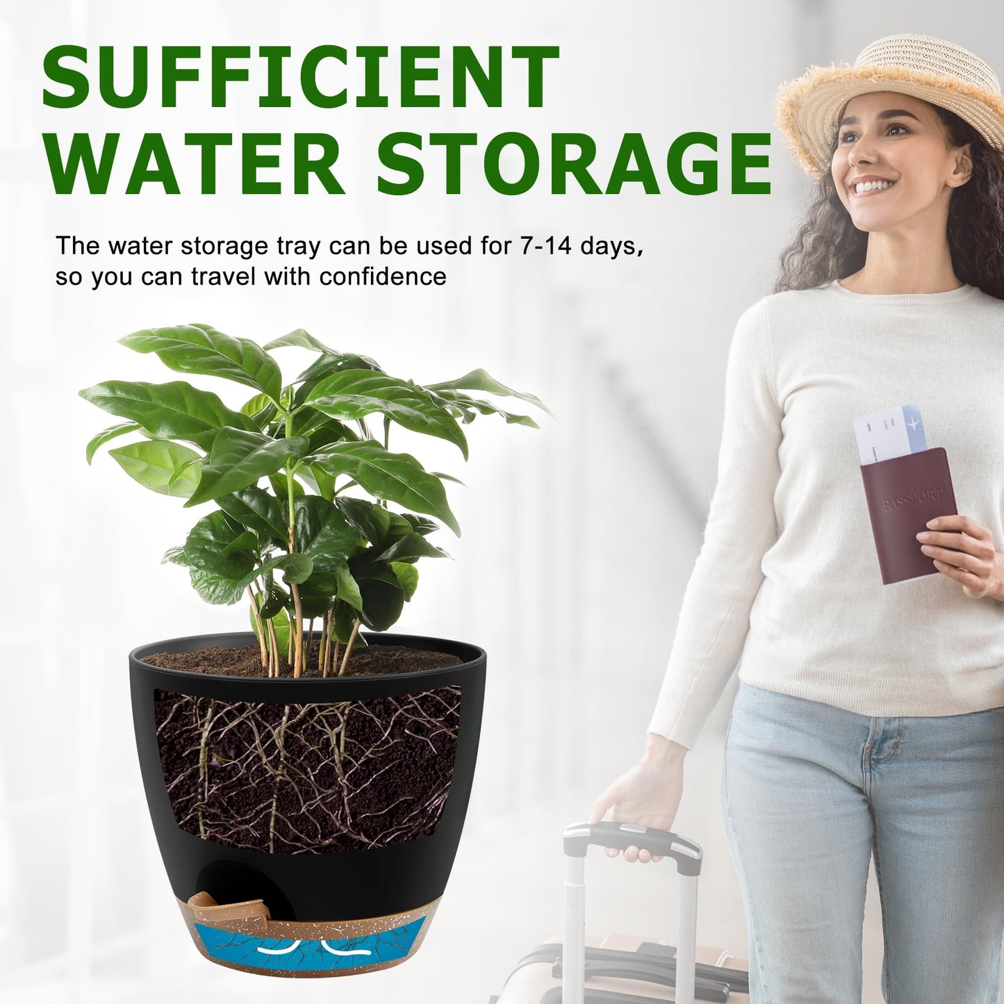 Plant Pots 10/9/8/7.5/7 Inch Self Watering Pots, Set of 5 Plastic Planters with Drainage Holes and Saucers,Plastic Flower Pots,Nursery Planting Pot for Indoor Out Door Plants(Green)