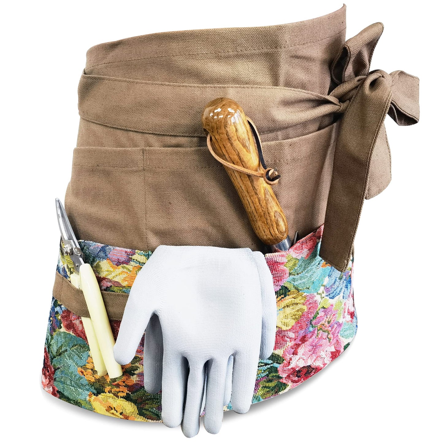Garden Apron for Woman, Serve Apron Cute, Flora Half Apron with 8 Pockets, Valentines Gift for Mom Wife Girlfriend