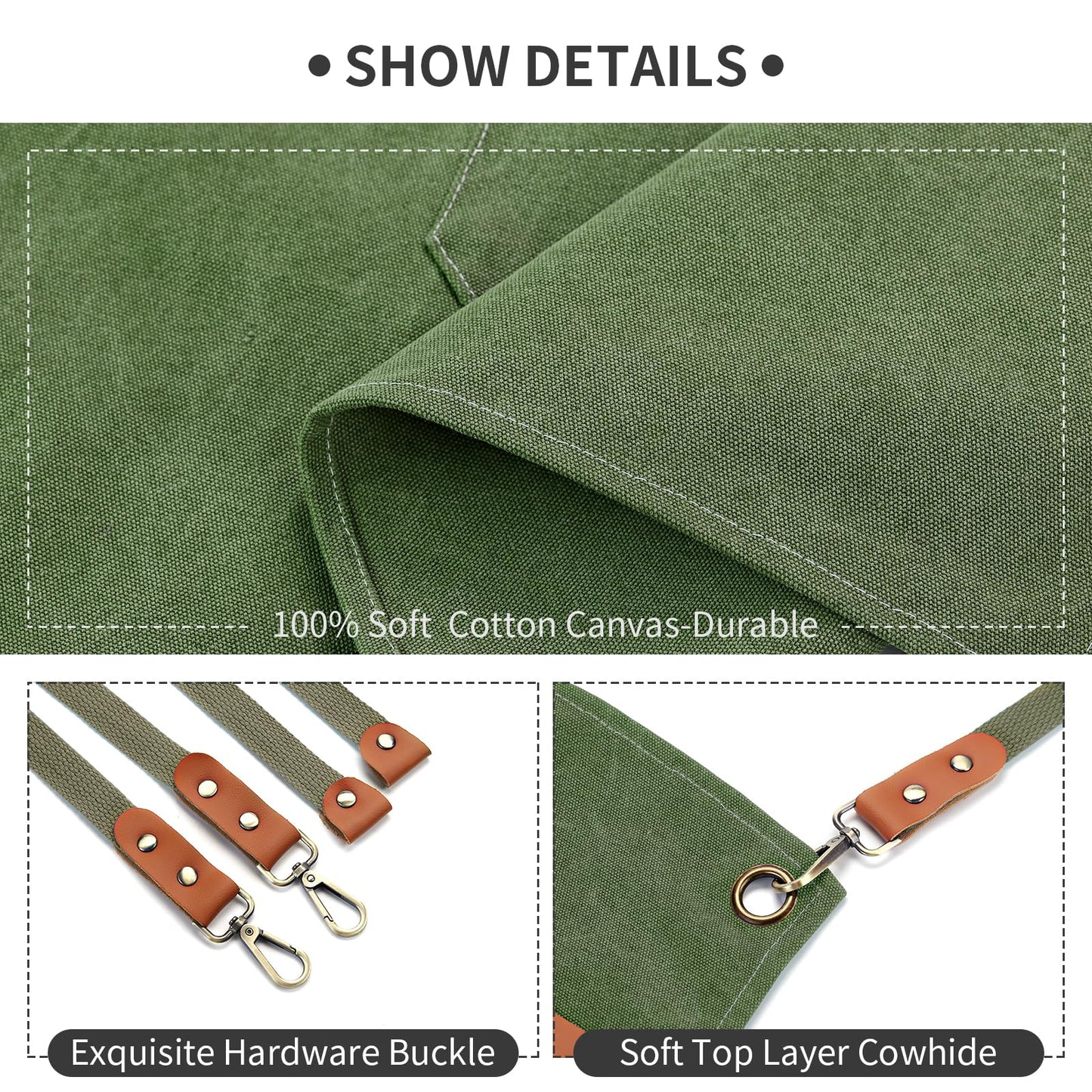 Chef Apron, Cotton Canvas Gardening Apron with Large Pockets for Men and Women,Kitchen Cooking Baking Bib Heavy Duty Adjustable Garden Apron