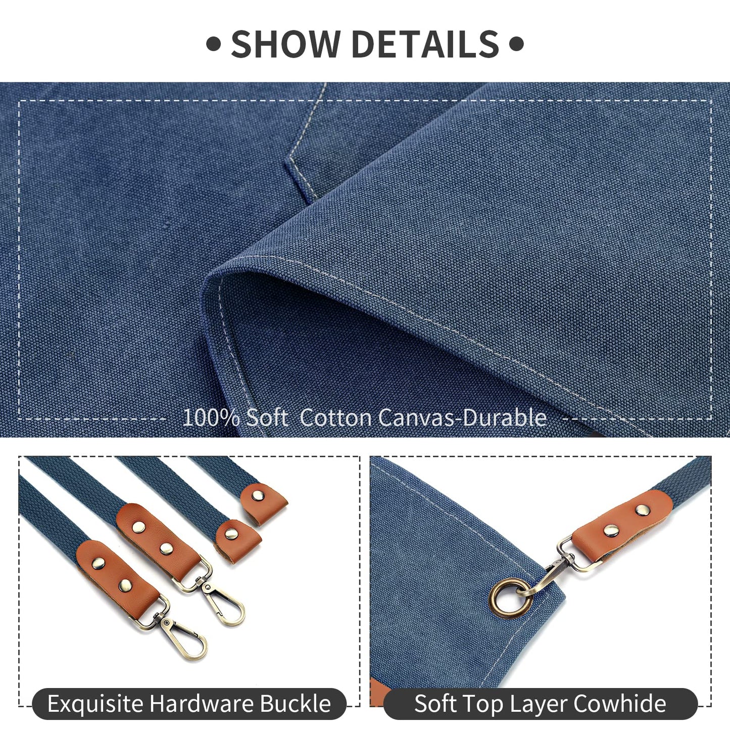 Chef Apron, Cotton Canvas Gardening Apron with Large Pockets for Men and Women,Kitchen Cooking Baking Bib Heavy Duty Adjustable Garden Apron