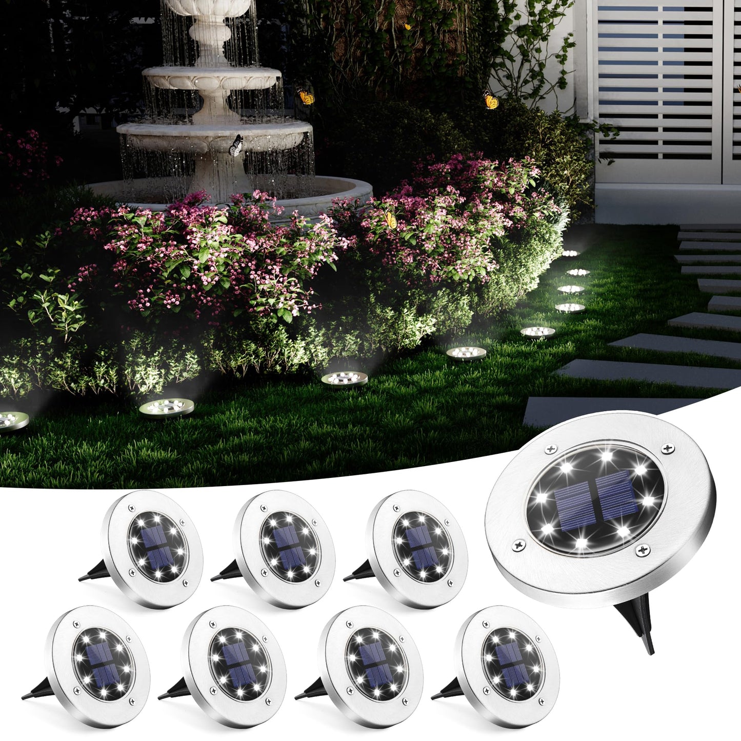 SOLPEX Solar Ground Lights, 12 Pack Solar Lights Outdoor Waterproof, 8 LED Solar Powered Landscape Lighting for Garden Yard Patio Pathway Driveway Walkway (Cool White)