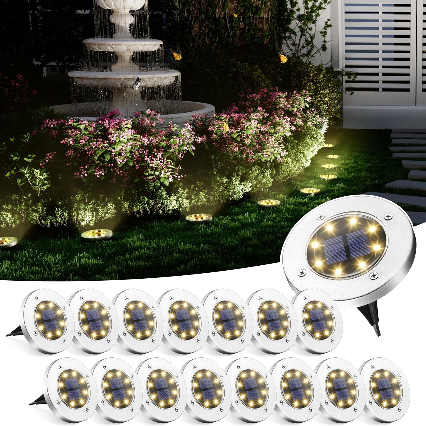 SOLPEX Solar Ground Lights, 12 Pack Solar Lights Outdoor Waterproof, 8 LED Solar Powered Landscape Lighting for Garden Yard Patio Pathway Driveway Walkway (Cool White)