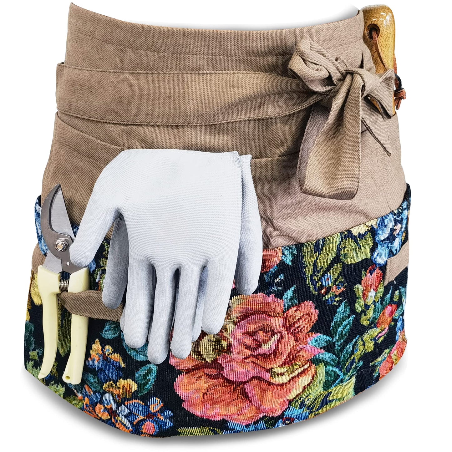 Garden Apron for Woman, Serve Apron Cute, Flora Half Apron with 8 Pockets, Valentines Gift for Mom Wife Girlfriend