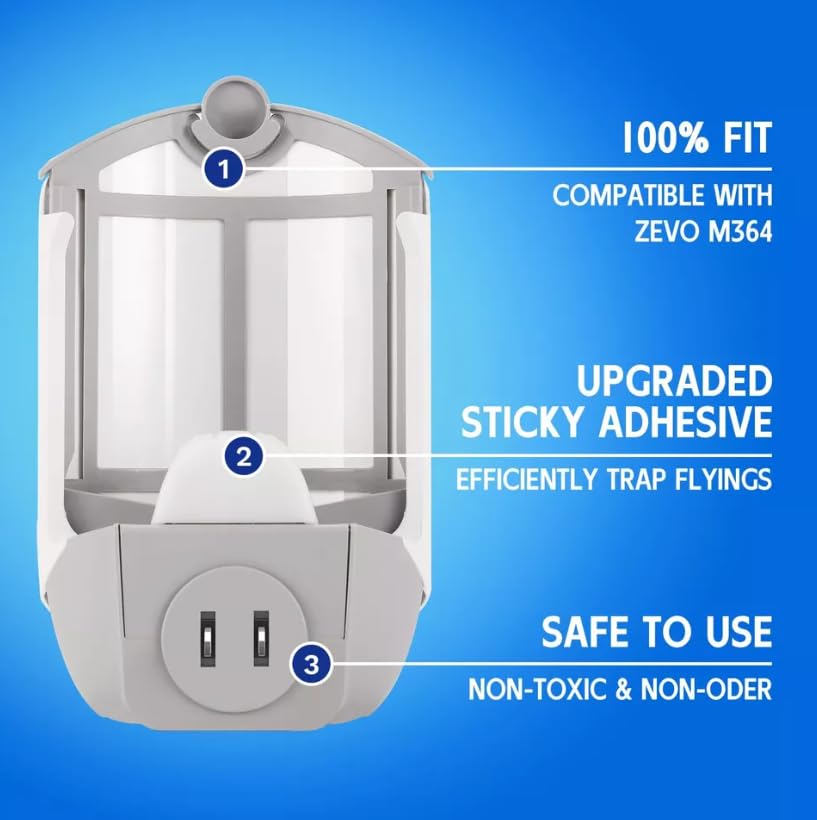 Zevo Flying Insect Trap & 3 Refill Cartridges - Plug in Fly Trap & Indoor Bug Catcher for Gnats, House & Fruit Flies - Blue & UV Light Technology, Mess-Free Alternative to Bug Zapper