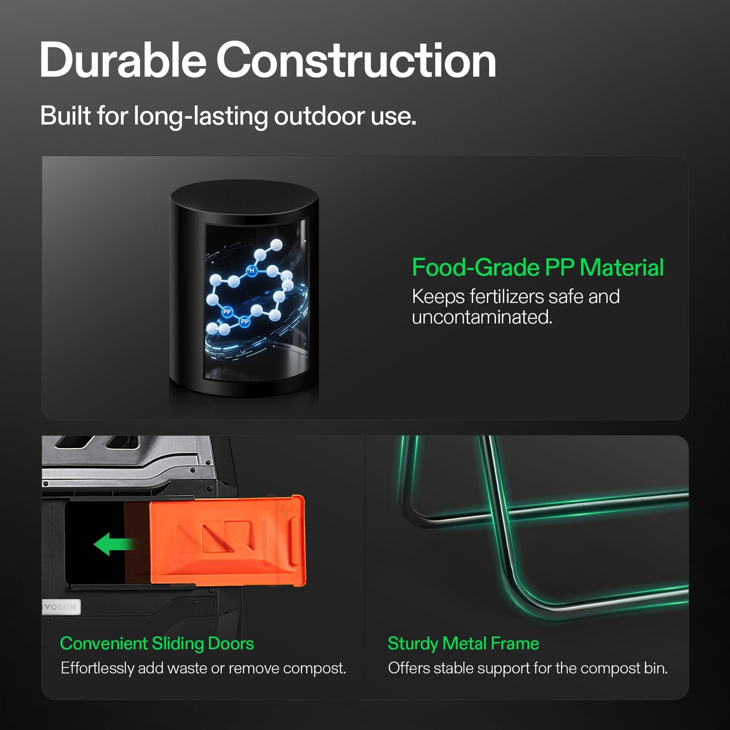 VIVOSUN Outdoor Tumbling Composter Dual Rotating Batch Compost Bin, 43 Gallon Black Door