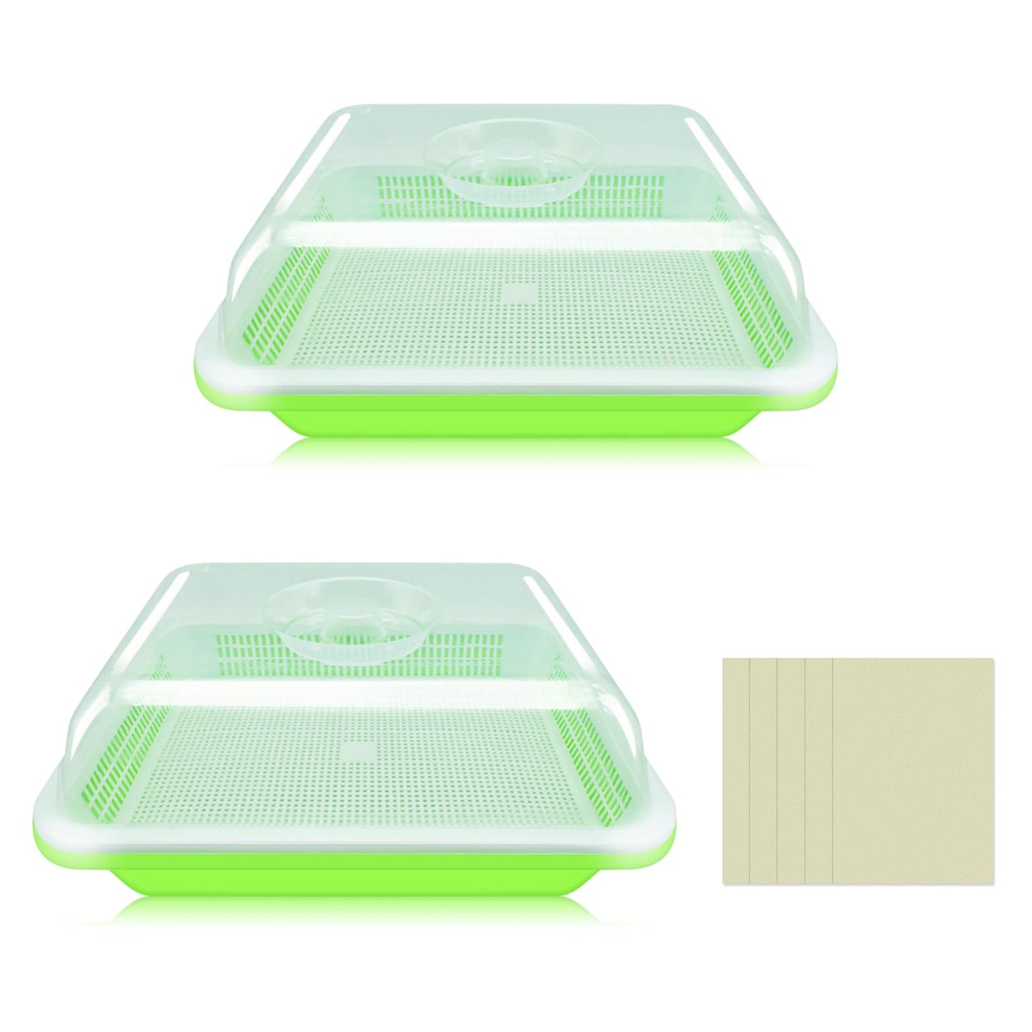 Legigo 10 Pack Green Seed Sprouter Trays- Soil-Free Cultivation Germination Tray, BPA Free Nursery Tray with Planting Paper for Indoors or Outdoors Sprouting Seeds, Grow Grass, Beans (Without Lids)