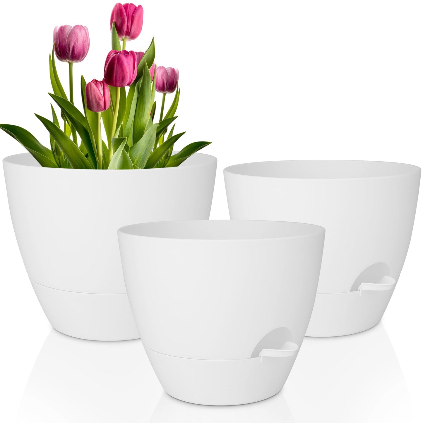 Plant Pots 10/9/8/7.5/7 Inch Self Watering Pots, Set of 5 Plastic Planters with Drainage Holes and Saucers,Plastic Flower Pots,Nursery Planting Pot for Indoor Out Door Plants（Green）