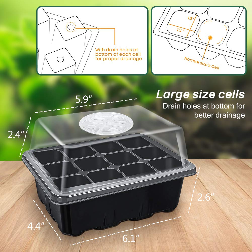 Bonviee 5-Pack Seed Starter Trays, Seed Starter Kit with Adjustable Humidity Dome and Base Indoor Greenhouse Mini Propagator for Seeds Growing Starting (12 Cells Per Tray, Green)