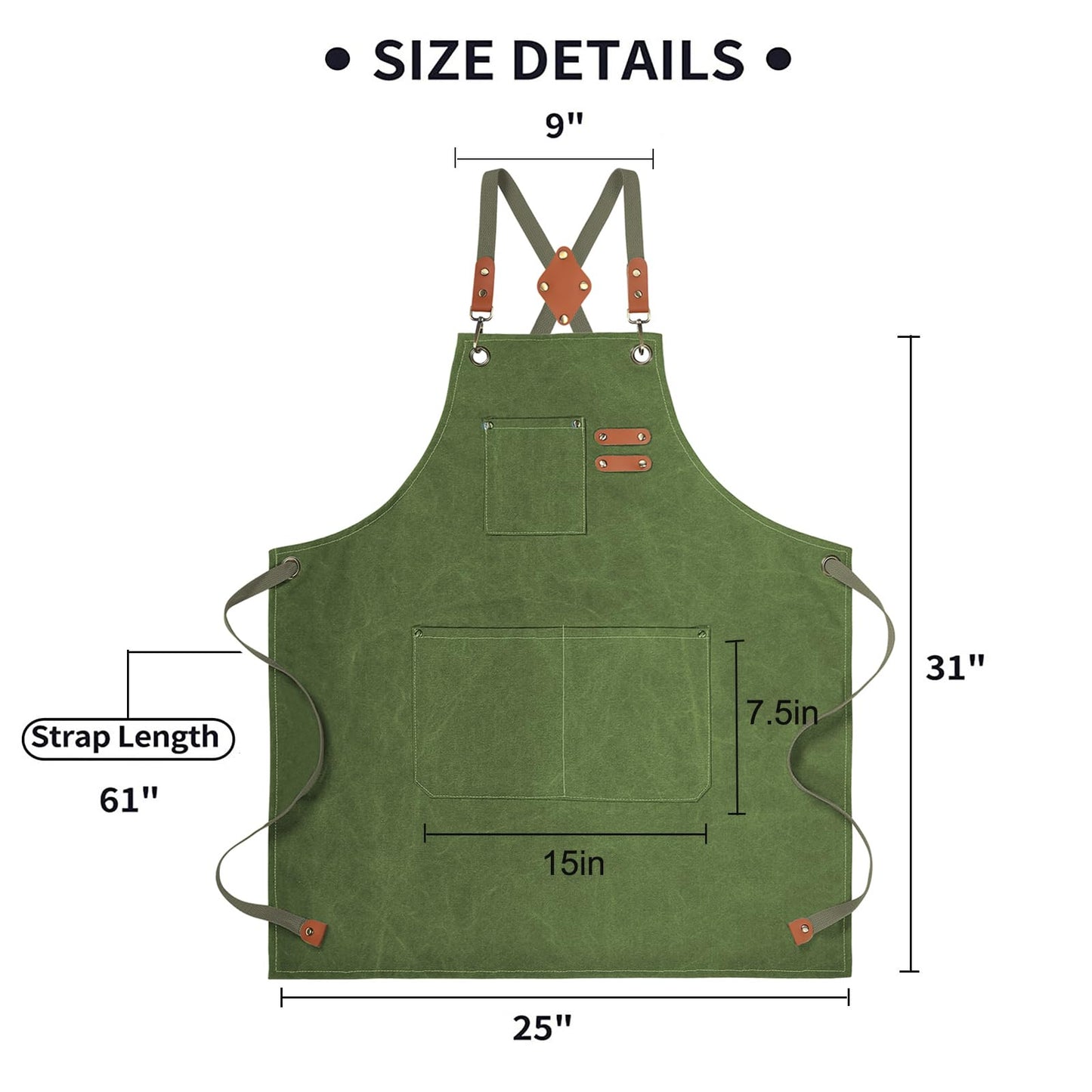 Chef Apron, Cotton Canvas Gardening Apron with Large Pockets for Men and Women,Kitchen Cooking Baking Bib Heavy Duty Adjustable Garden Apron
