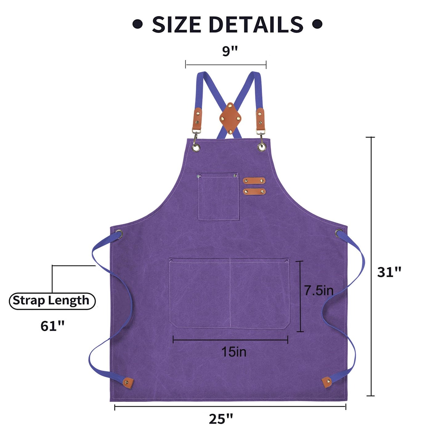 Chef Apron, Cotton Canvas Gardening Apron with Large Pockets for Men and Women,Kitchen Cooking Baking Bib Heavy Duty Adjustable Garden Apron