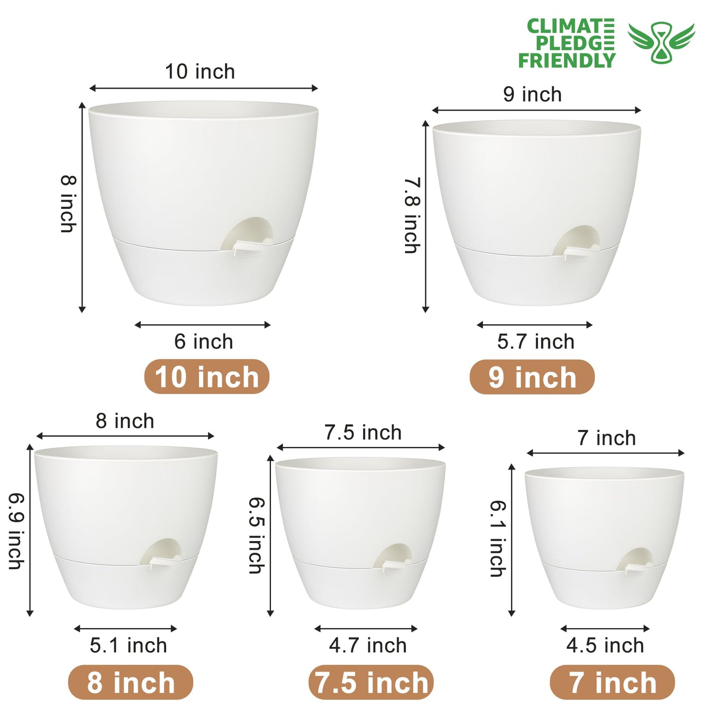 Plant Pots 10/9/8/7.5/7 Inch Self Watering Pots, Set of 5 Plastic Planters with Drainage Holes and Saucers,Plastic Flower Pots,Nursery Planting Pot for Indoor Out Door Plants（Green）