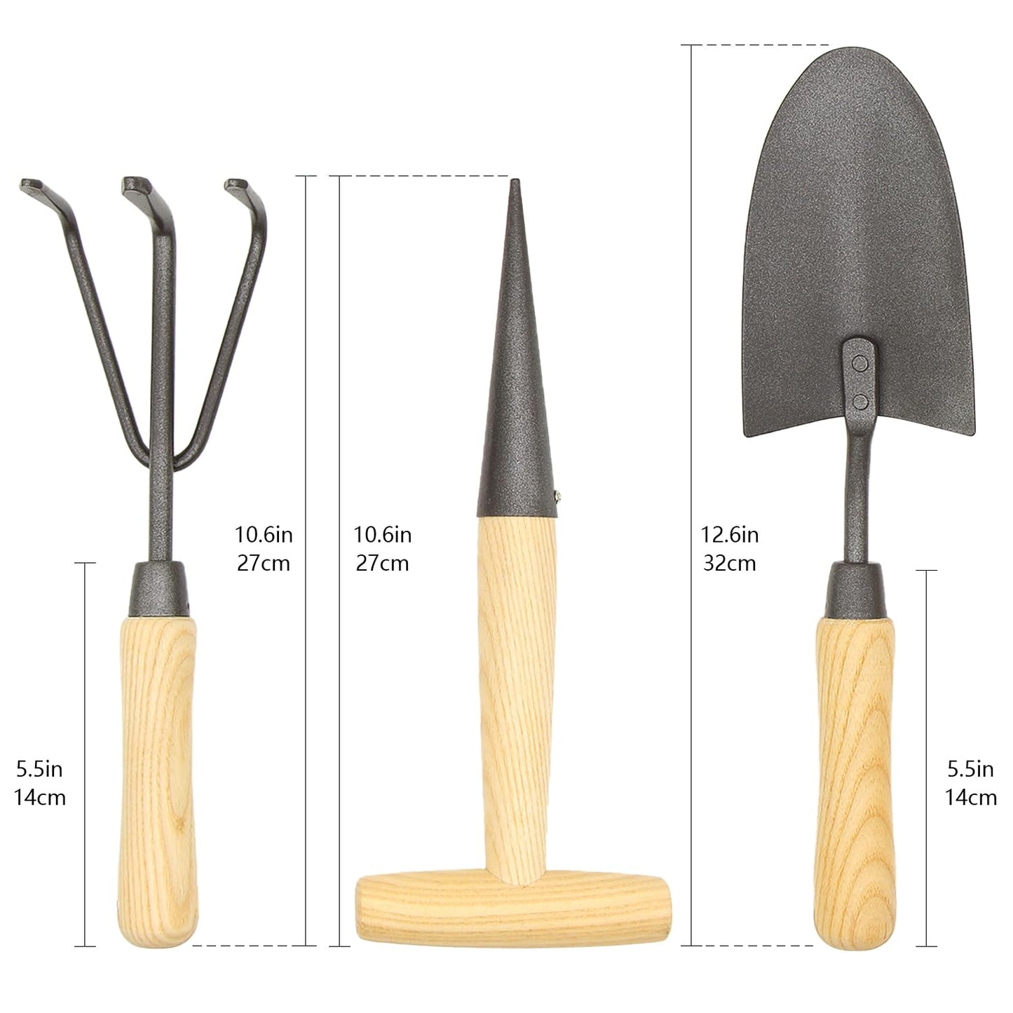 Japanese Gardening Tools Set, 6 Pcs Garden Tools Set, Black Painted Stainless Steel Heavy Duty Gardening Tools Kit, Hand Trowel, Dibble, Hand Rake, Weeder, Transplanter and Hand Folk…