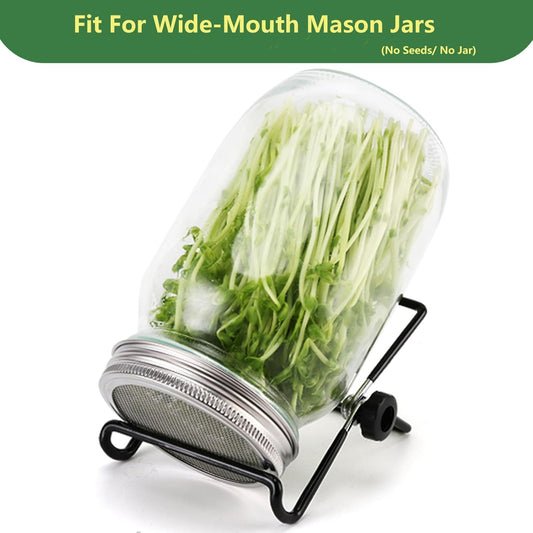 Sprouting Lids Growing Kit - 316 Stainless Steel Sprouting Lids for 86mm Wide Mouth Mason Jar with Adjustable Stands - Organic Sprouts, Broccoli, Alfalfa Mung Bean Sprout Kit (Set of 4)
