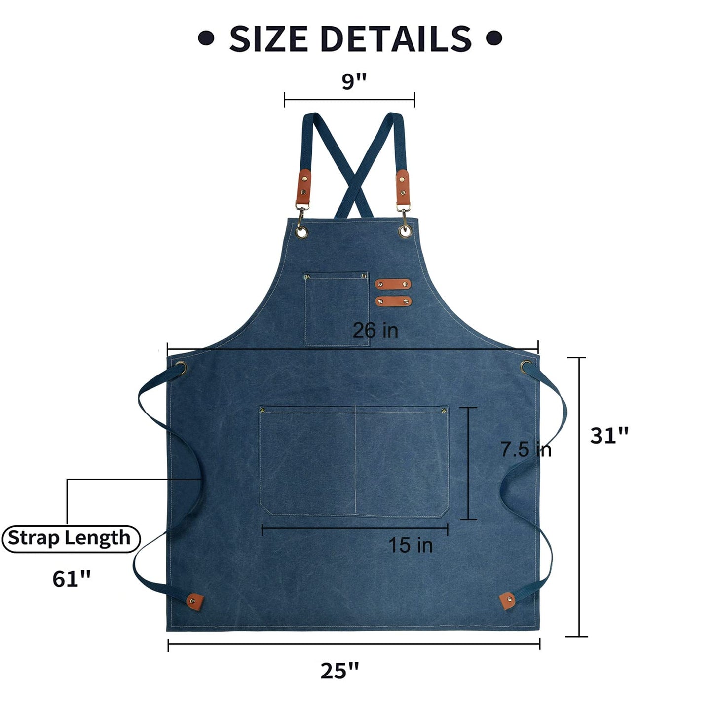 Chef Apron, Cotton Canvas Gardening Apron with Large Pockets for Men and Women,Kitchen Cooking Baking Bib Heavy Duty Adjustable Garden Apron