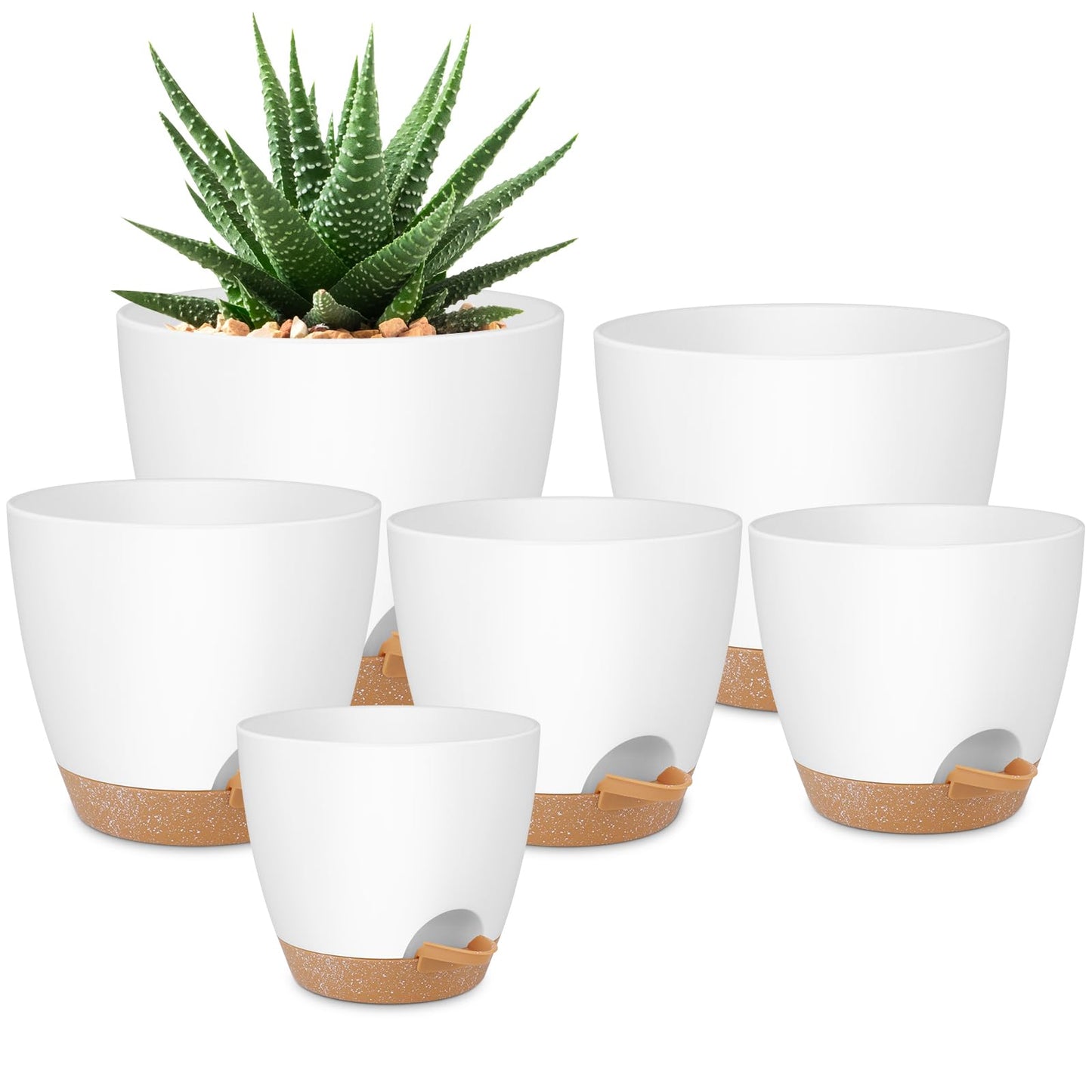 Plant Pots 10/9/8/7.5/7 Inch Self Watering Pots, Set of 5 Plastic Planters with Drainage Holes and Saucers,Plastic Flower Pots,Nursery Planting Pot for Indoor Out Door Plants（Green）