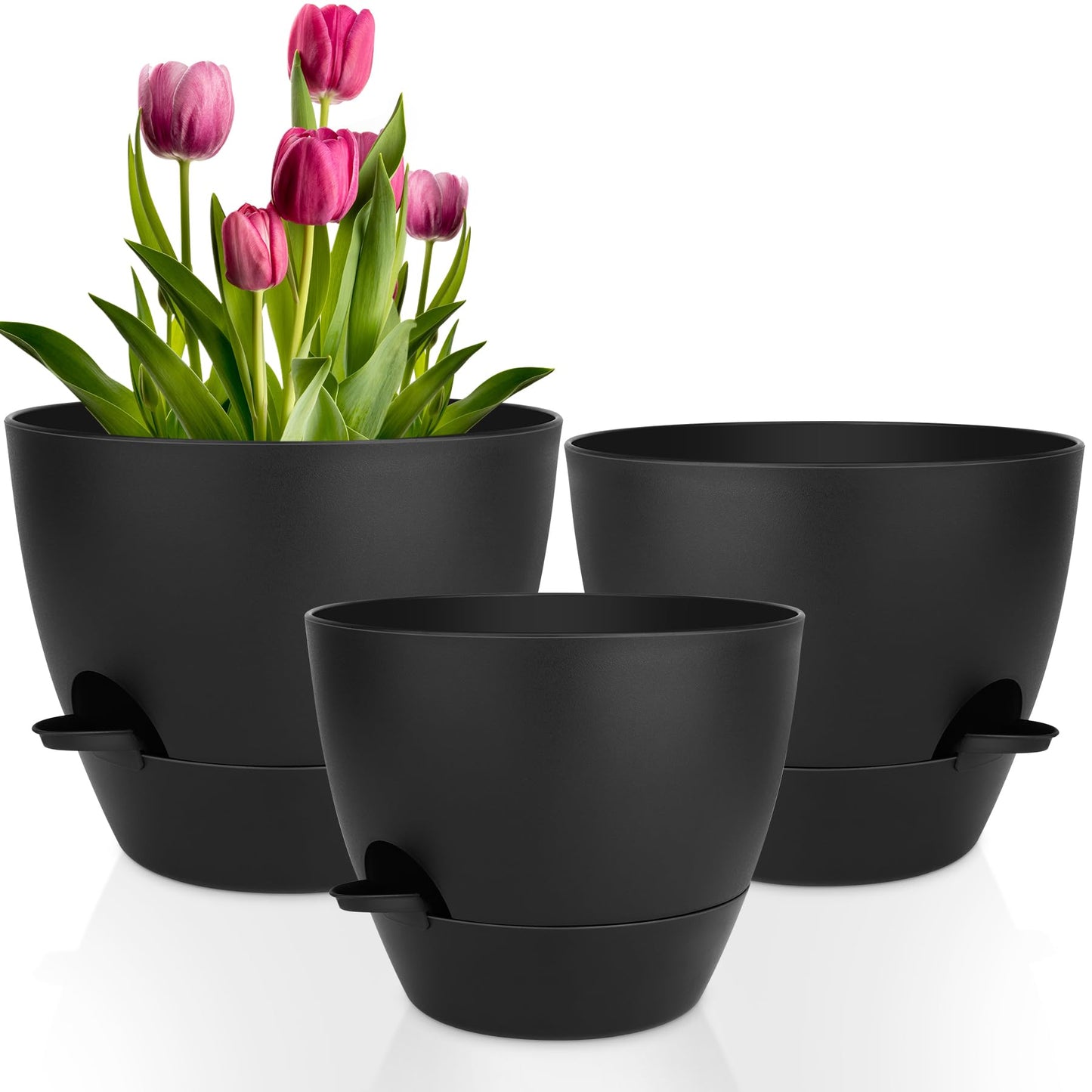 Plant Pots 10/9/8/7.5/7 Inch Self Watering Pots, Set of 5 Plastic Planters with Drainage Holes and Saucers,Plastic Flower Pots,Nursery Planting Pot for Indoor Out Door Plants（Green）