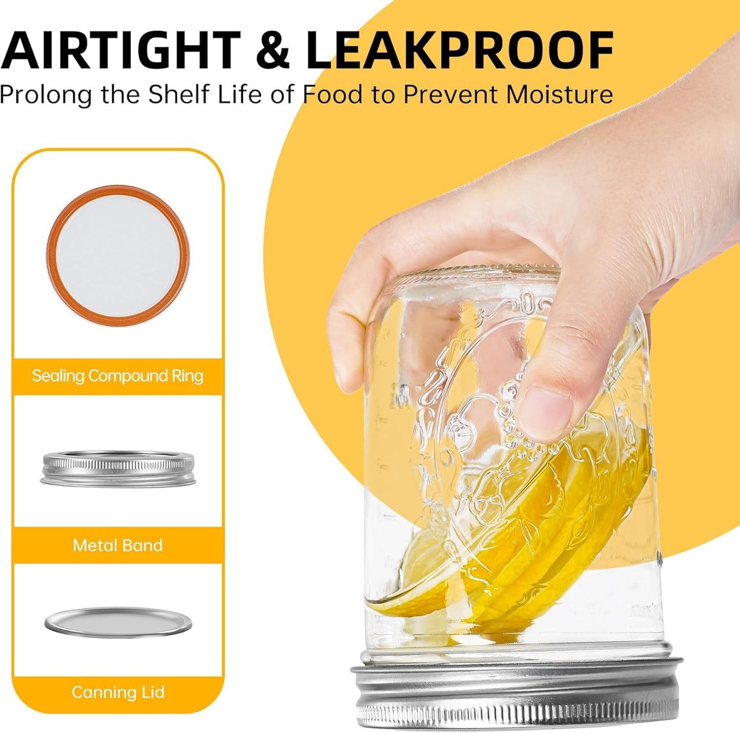 Wide Mouth Mason Jars 16 oz with Lids [6 Pack], Canning Jars with Metal Airtight Lids and Bands, 16 oz Glass Jars for Fermenting, Pickling, Freezing, Preserving, Meal Prep, Jar Décor