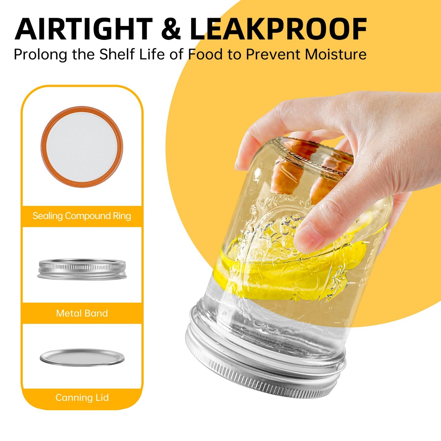 Wide Mouth Mason Jars 16 oz with Lids [6 Pack], Canning Jars with Metal Airtight Lids and Bands, 16 oz Glass Jars for Fermenting, Pickling, Freezing, Preserving, Meal Prep, Jar Décor