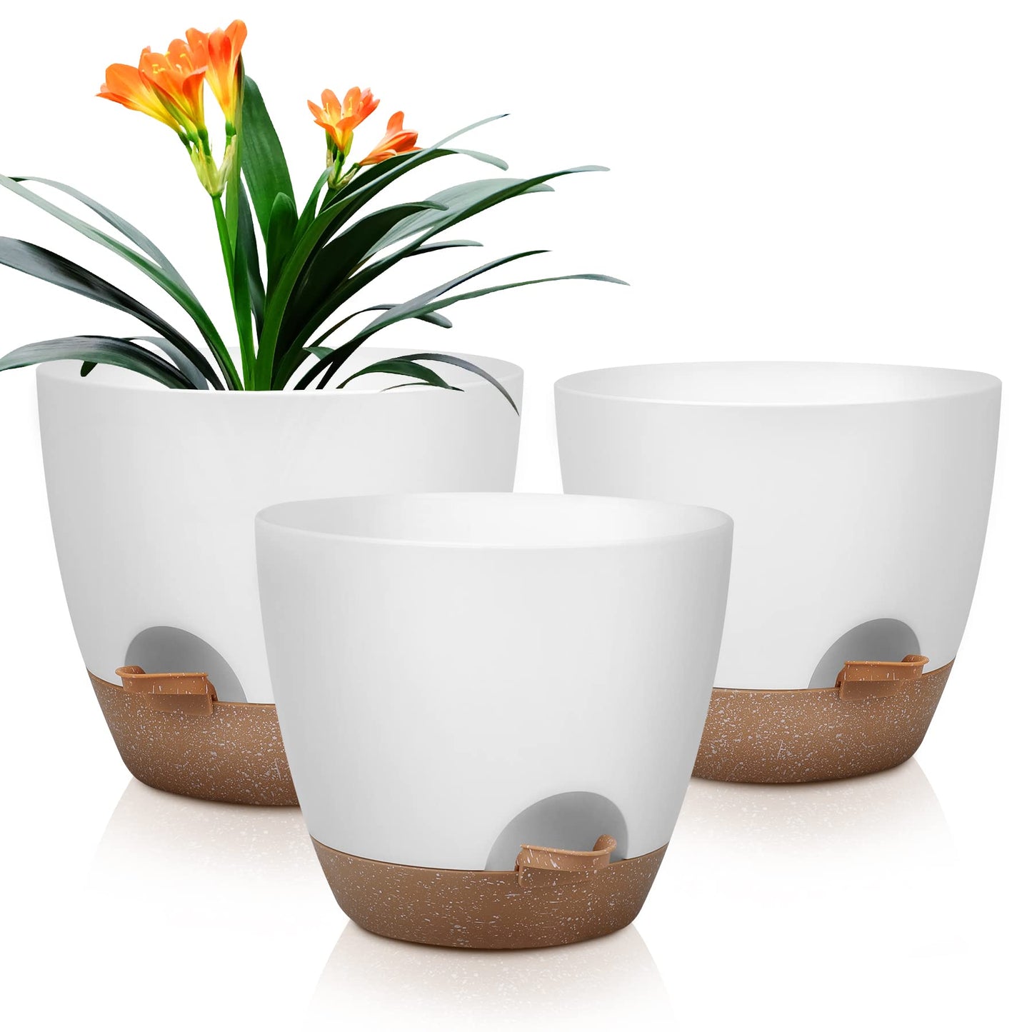 Plant Pots 10/9/8/7.5/7 Inch Self Watering Pots, Set of 5 Plastic Planters with Drainage Holes and Saucers,Plastic Flower Pots,Nursery Planting Pot for Indoor Out Door Plants（Green）