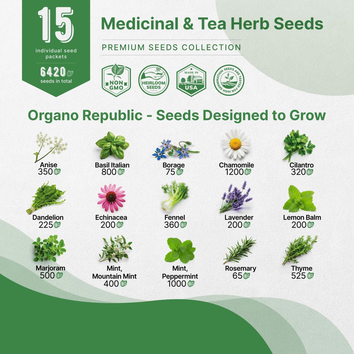 35 Medicinal & Tea Herb Seeds Variety Pack for Indoor & Outdoors. 16,335+ Non-GMO Heirloom Garden Seeds: Anise, Bergamot, Borage, Cilantro, Chamomile, Dandelion, Rosemary Seeds & More