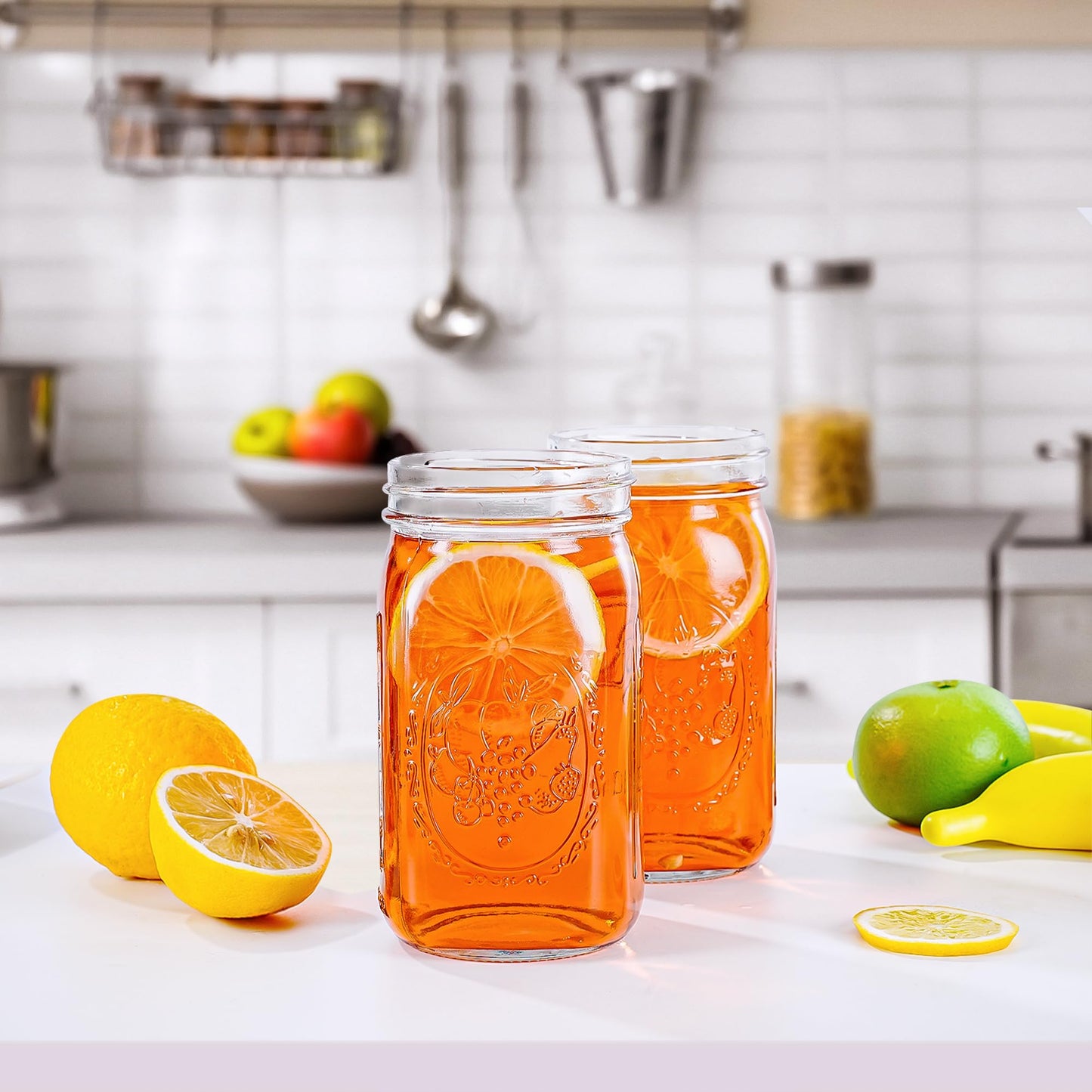 Wide Mouth Mason Jars 16 oz with Lids [6 Pack], Canning Jars with Metal Airtight Lids and Bands, 16 oz Glass Jars for Fermenting, Pickling, Freezing, Preserving, Meal Prep, Jar Décor