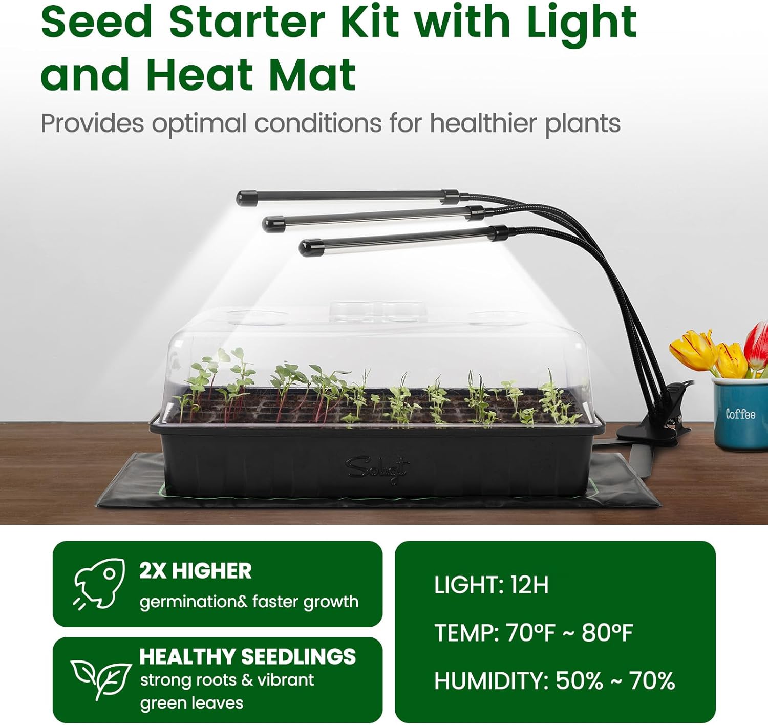 soligt led plant grow light SOLIGT 60 Cell Seed Starter Kit with Grow Light and Heat Mat, Seed Sta – Blooms to Bounty