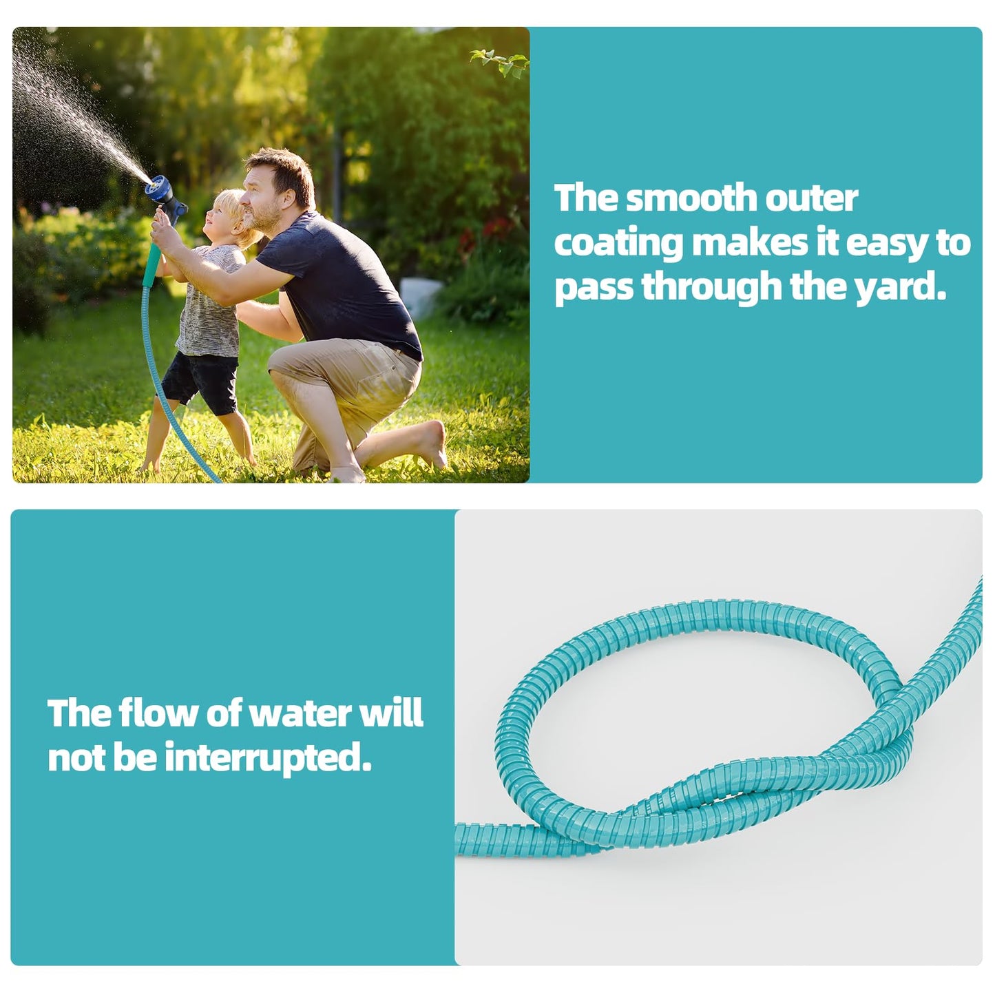 50ft 304 Stainless Steel Garden Hose Metal, Heavy Duty Water Pipe with Nozzles for Yard, Outdoor - Flexible, Never Kink & Tangle, Puncture Resistant (Sliver)