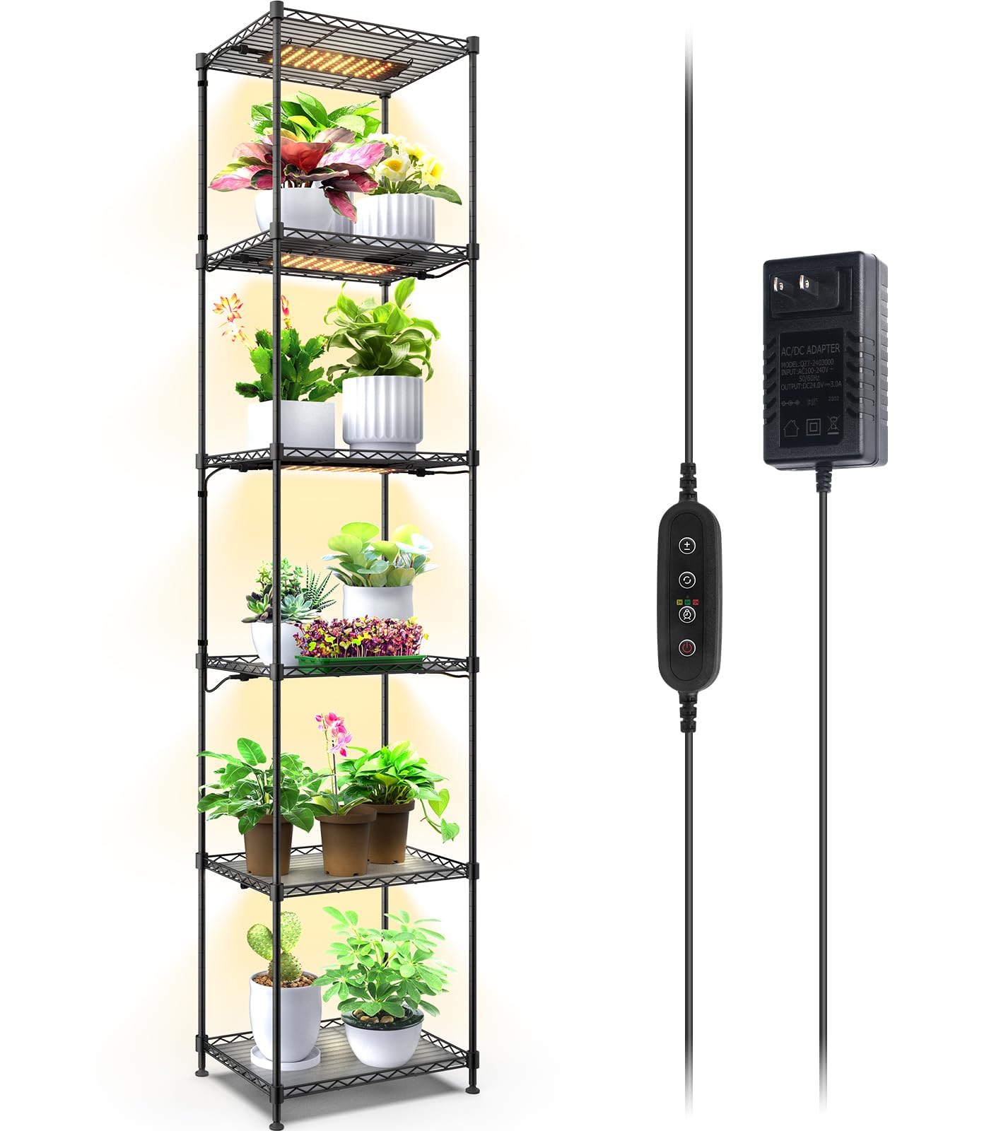 Barrina CX83 Plant Shelf with Grow Light, 5-Tier, Plant Stand with 10W Ultra-Thin Grow Light Panels for Hydroponics, Seedlings, Succulents, Flowers, Veg, 3/6/12h Timer, 15.7" L x 11.8" W x 59.1" H